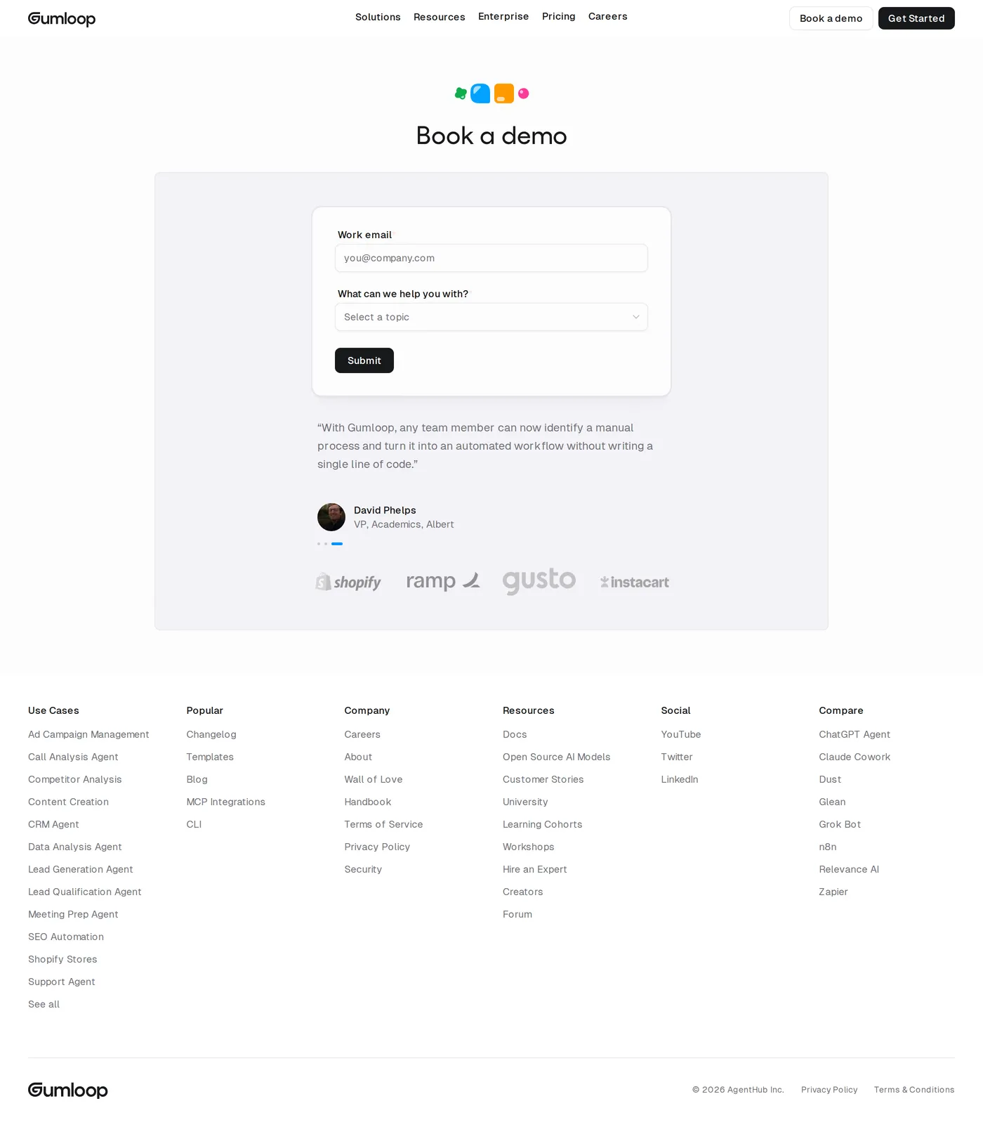 Gumloop — screenshot of the contact page