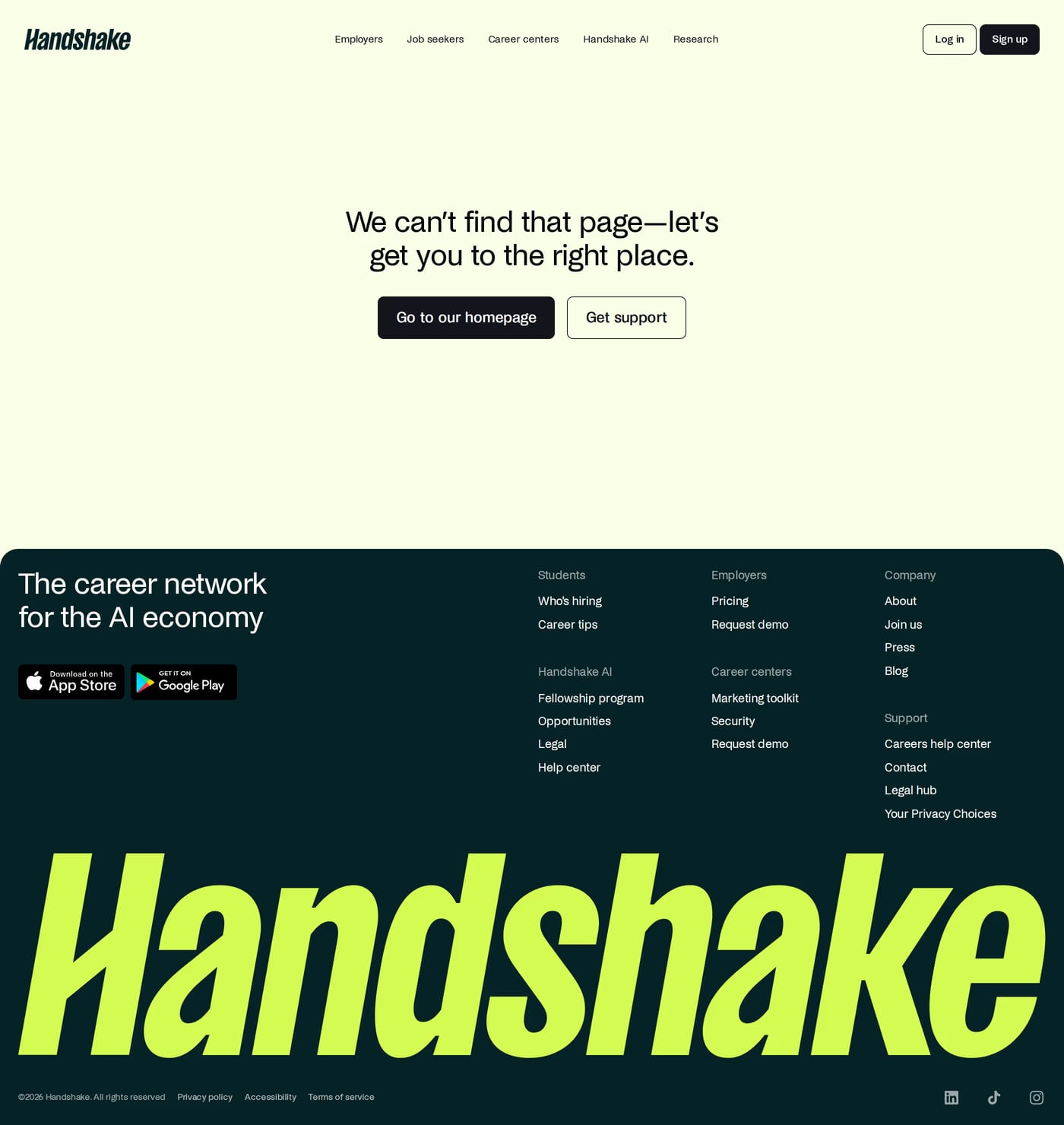 Handshake — screenshot of the 404 page