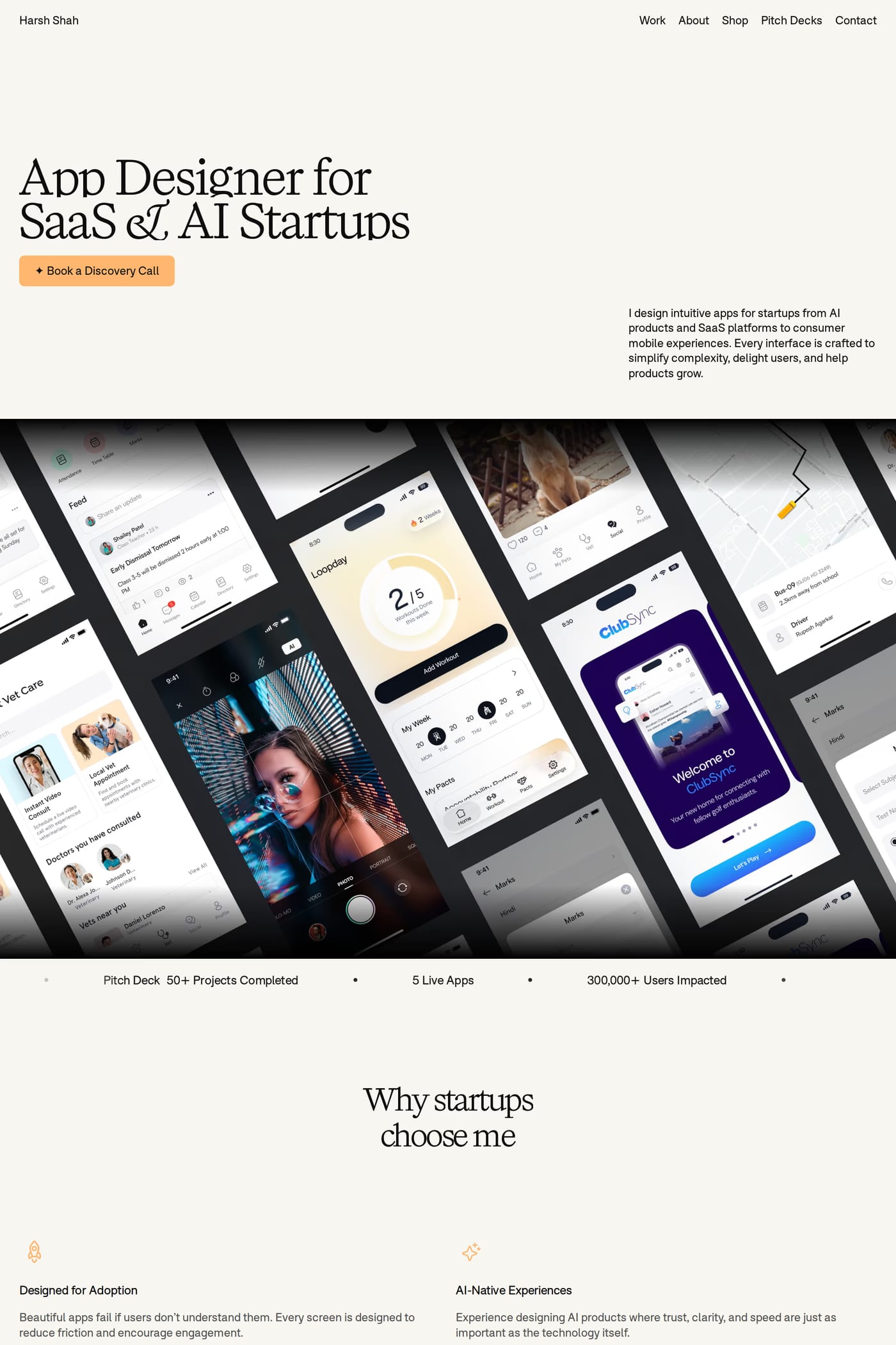 Harsh Shah — screenshot of the work page