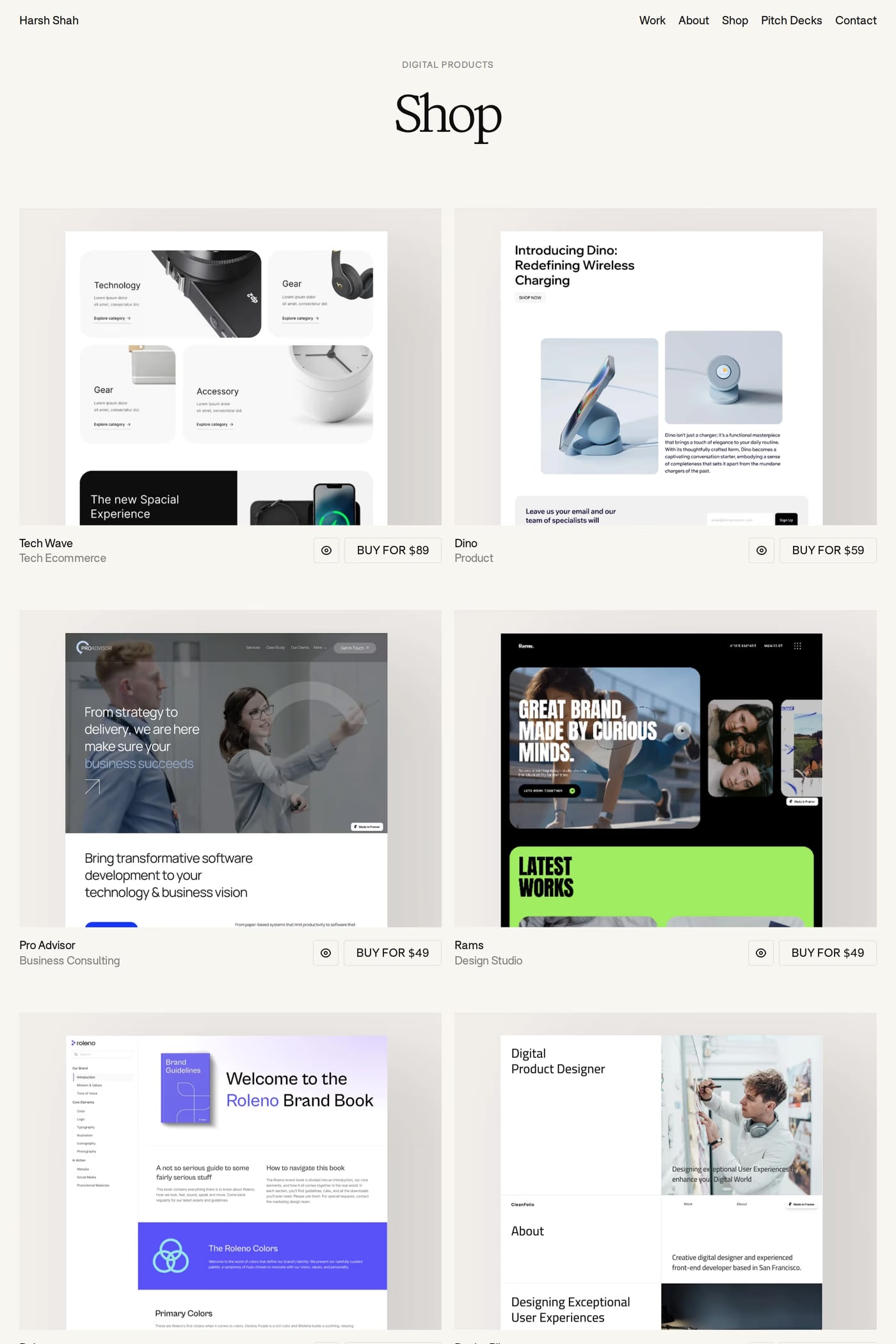Harsh Shah product listing page