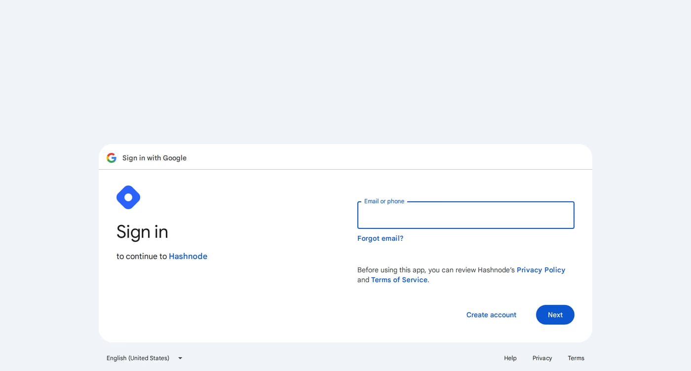 Hashnode — screenshot of the login page