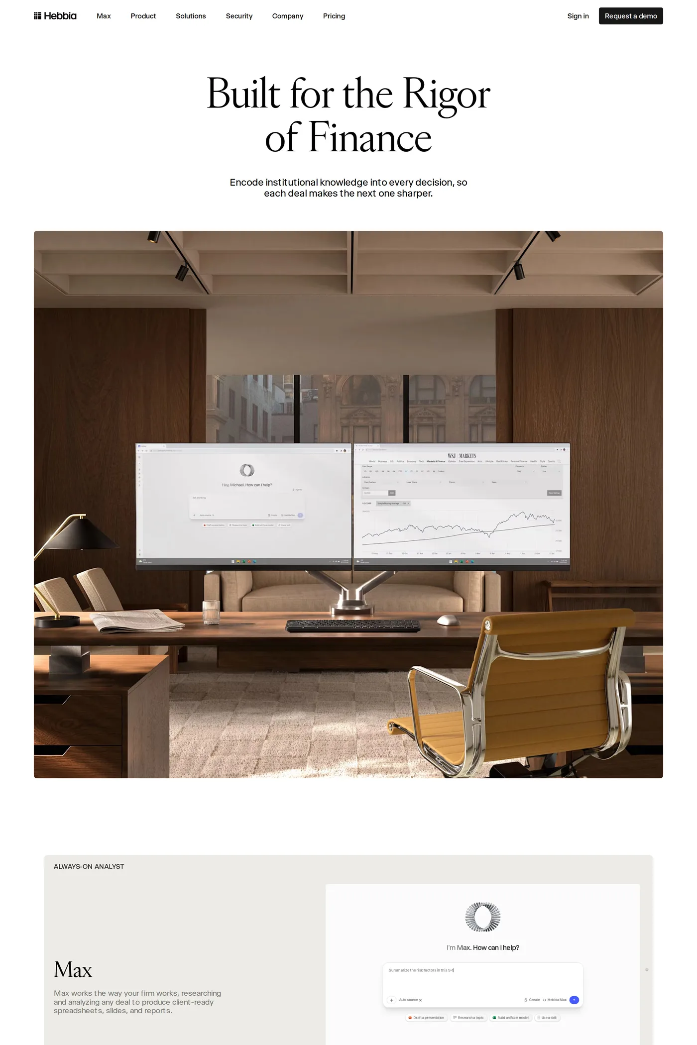 Hebbia — screenshot of the features page