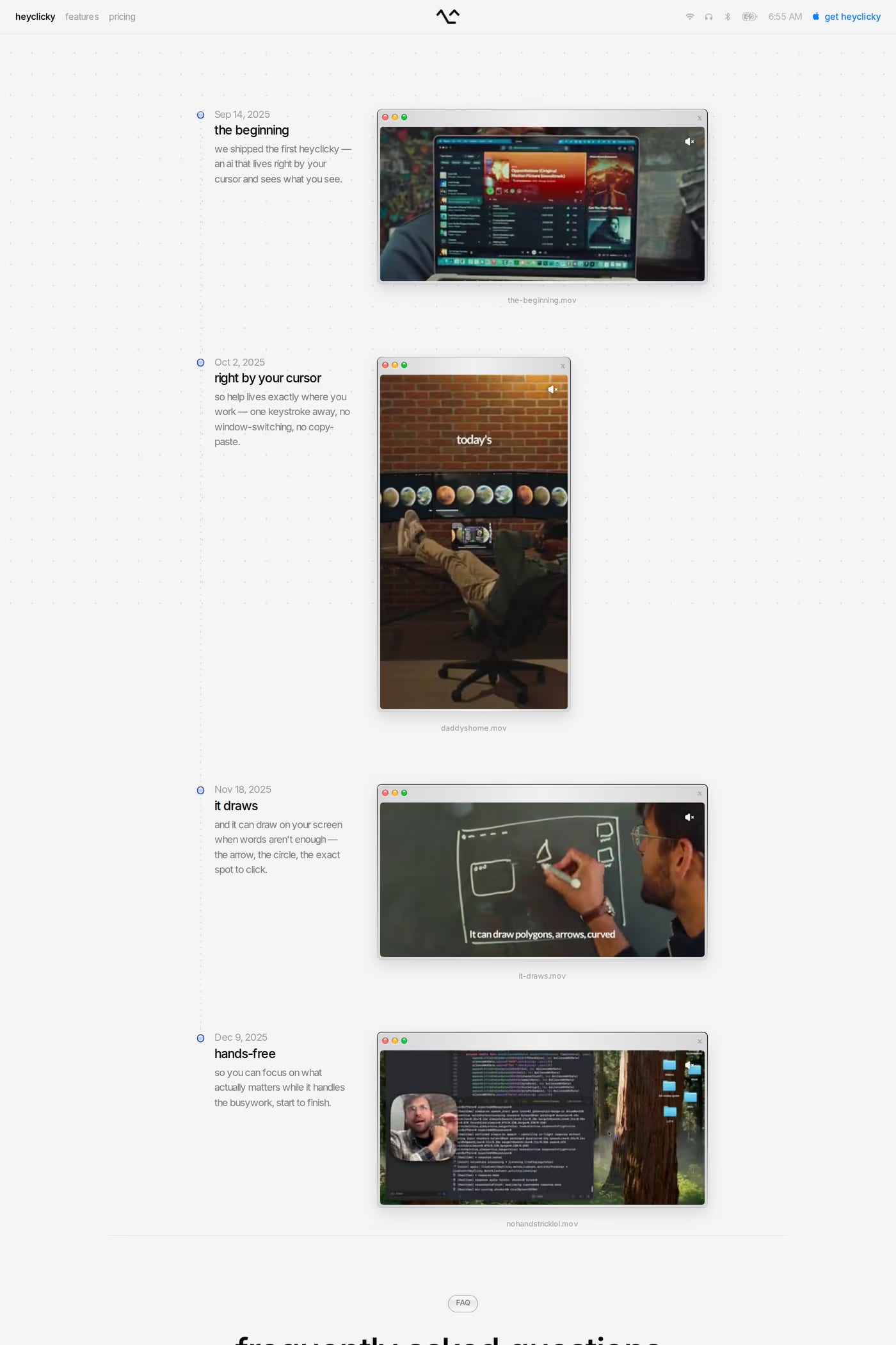 HeyClicky changelog page