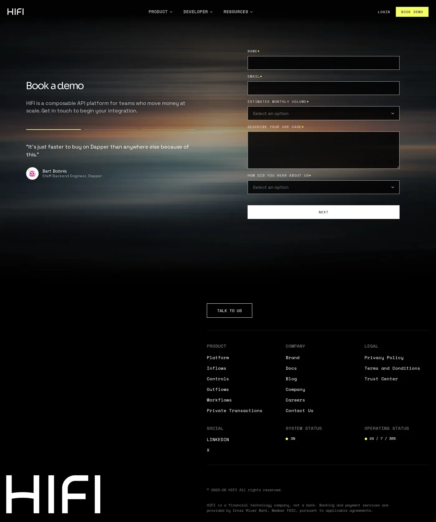 HIFI — screenshot of the contact page