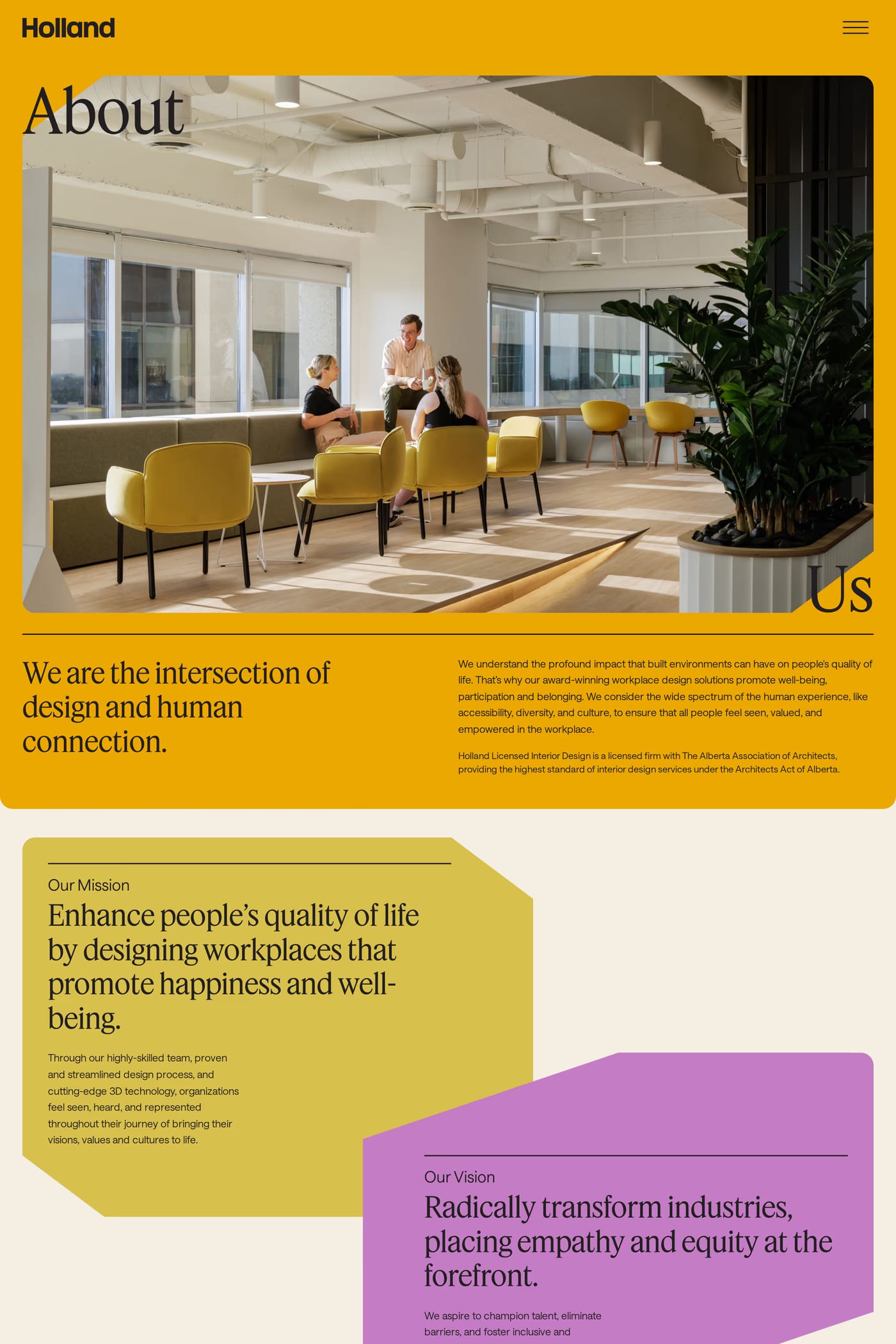 Holland Design — screenshot of the about page