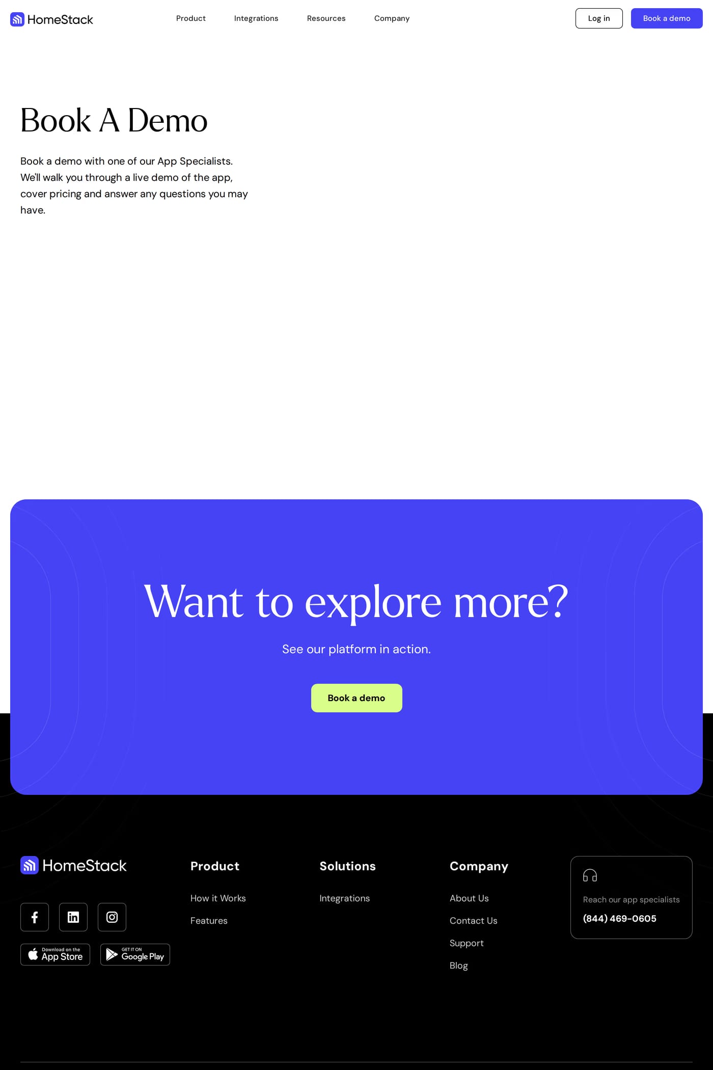Homestack contact page