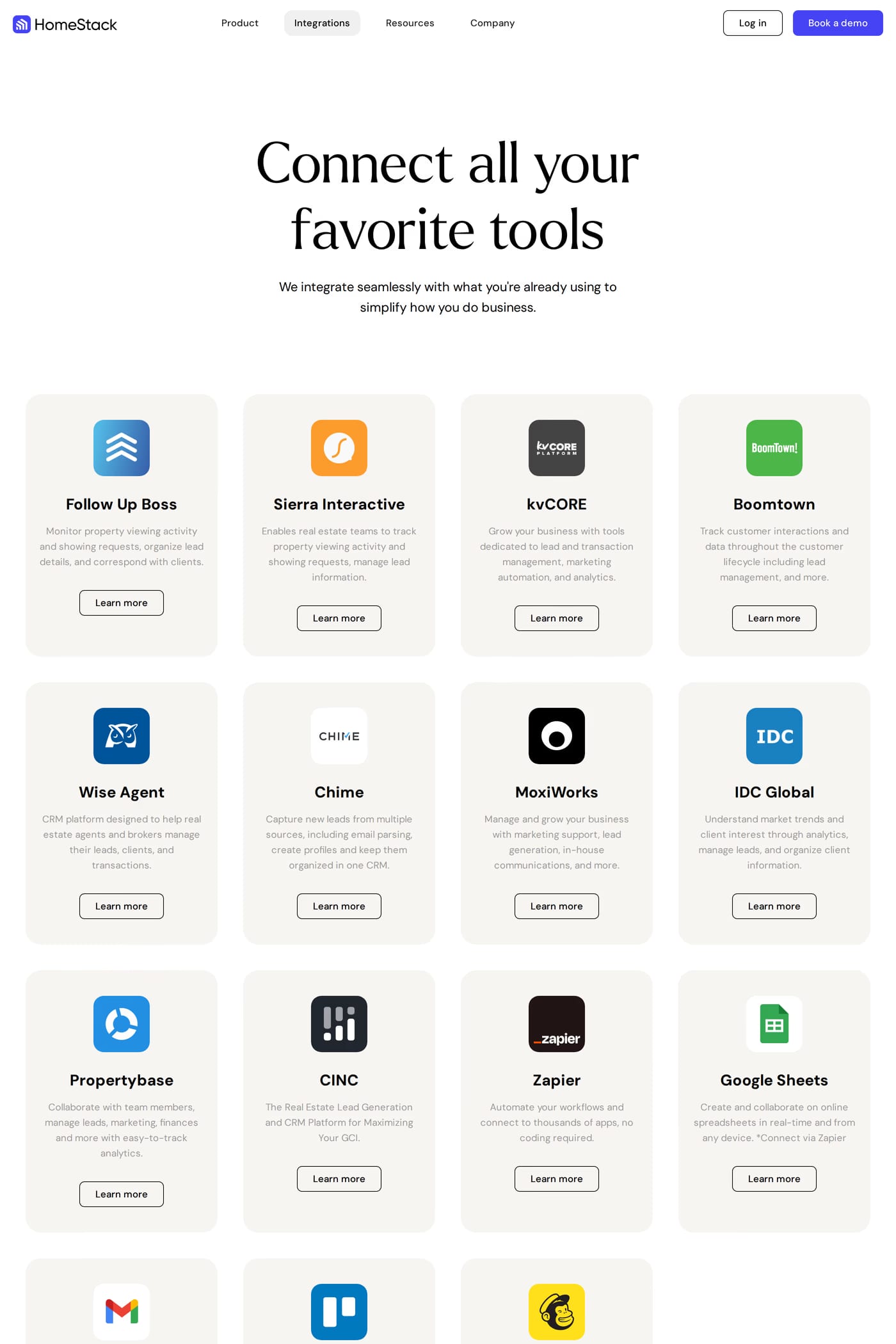 Homestack integrations page