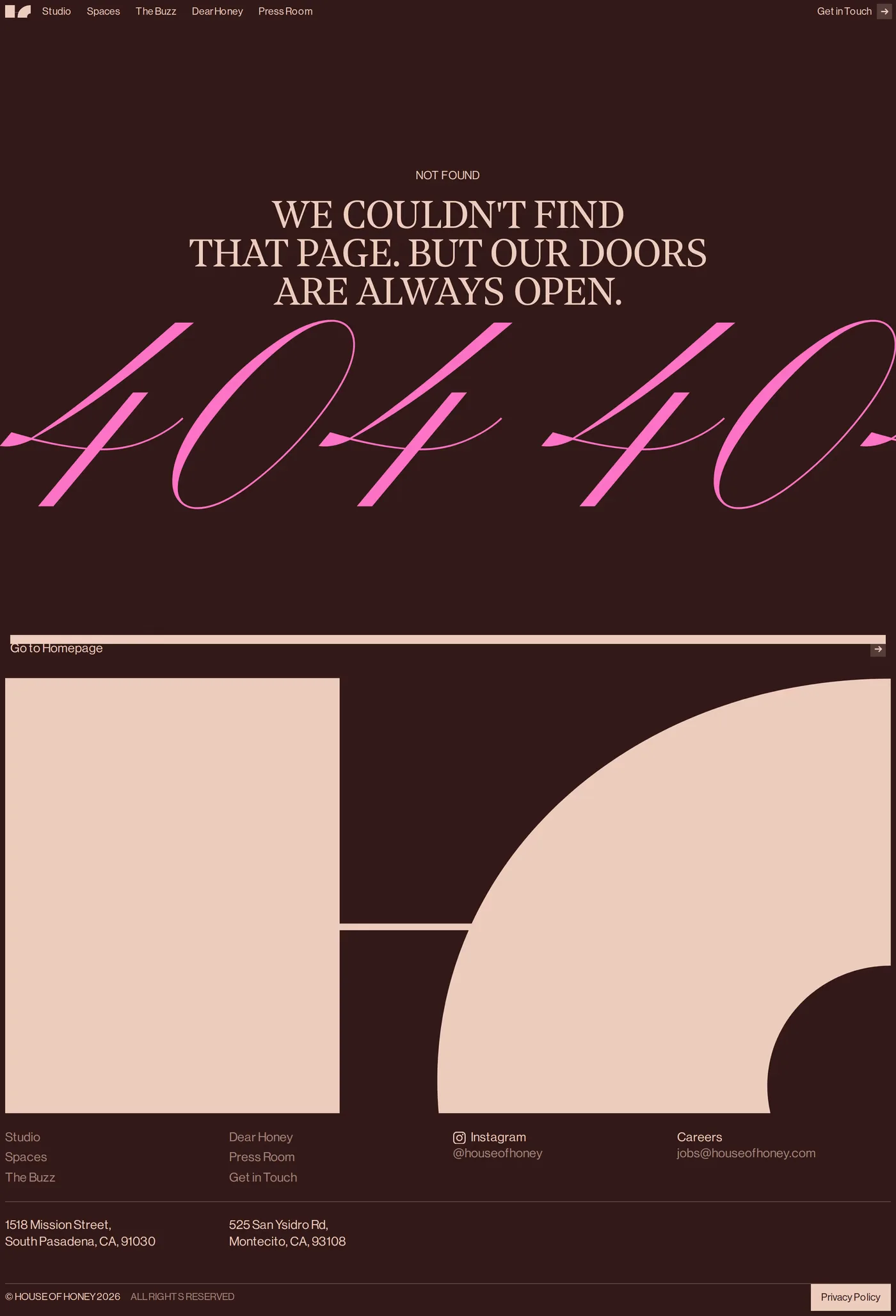 House of Honey — screenshot of the 404 page