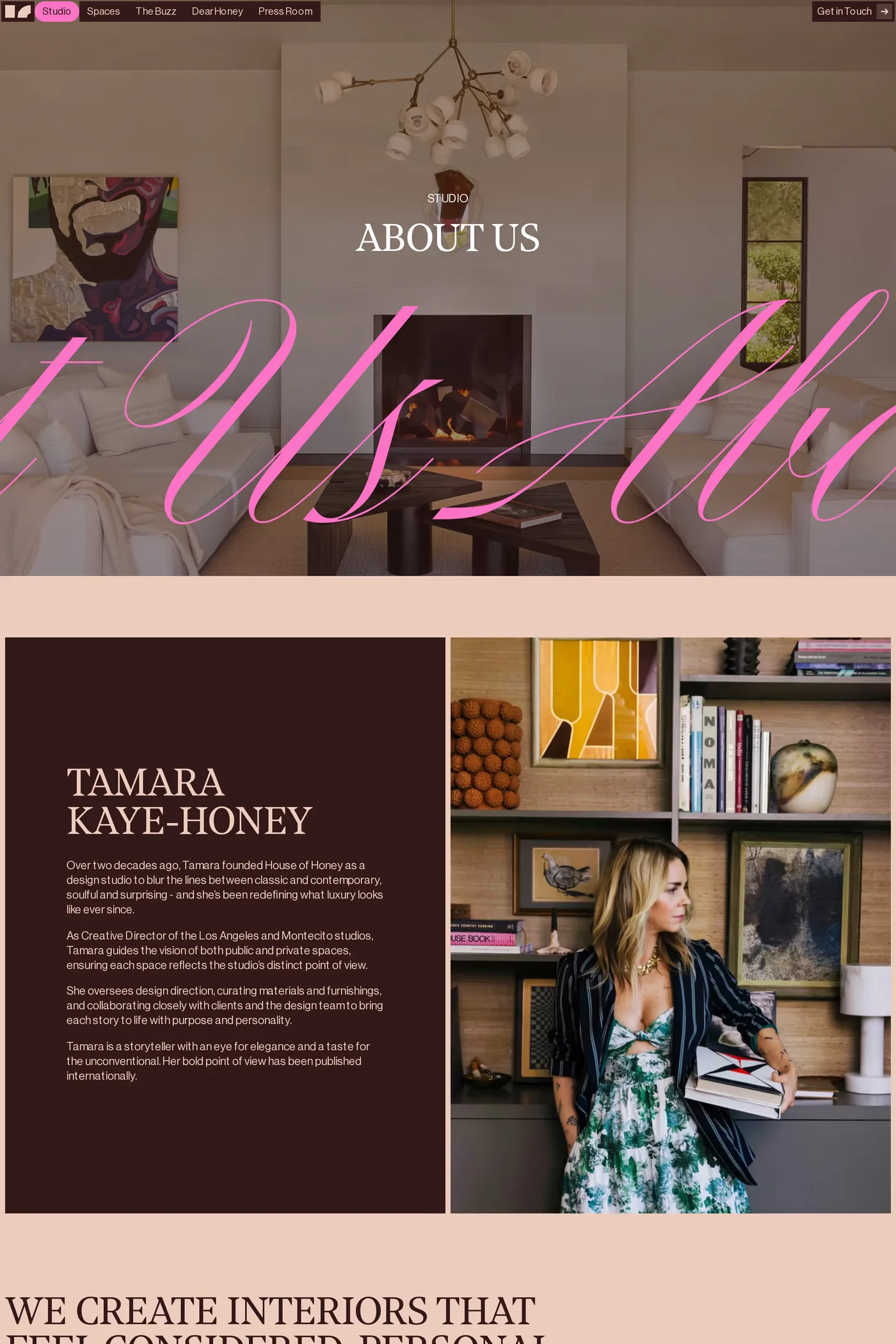 House of Honey — screenshot of the about page