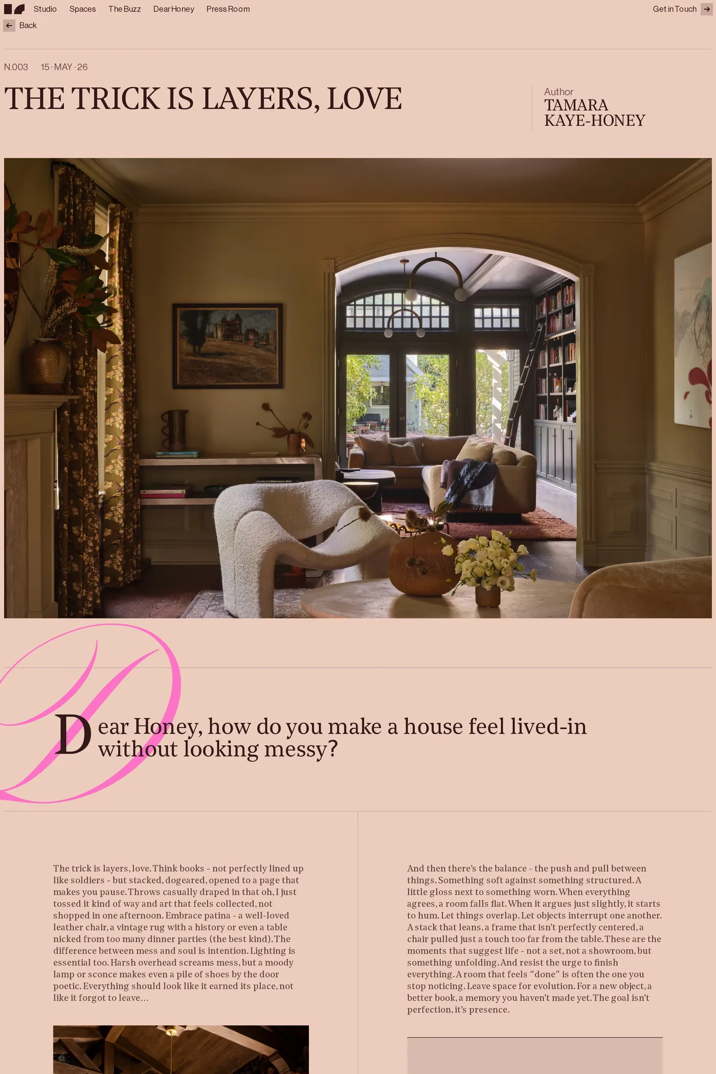 House of Honey — screenshot of the blog page