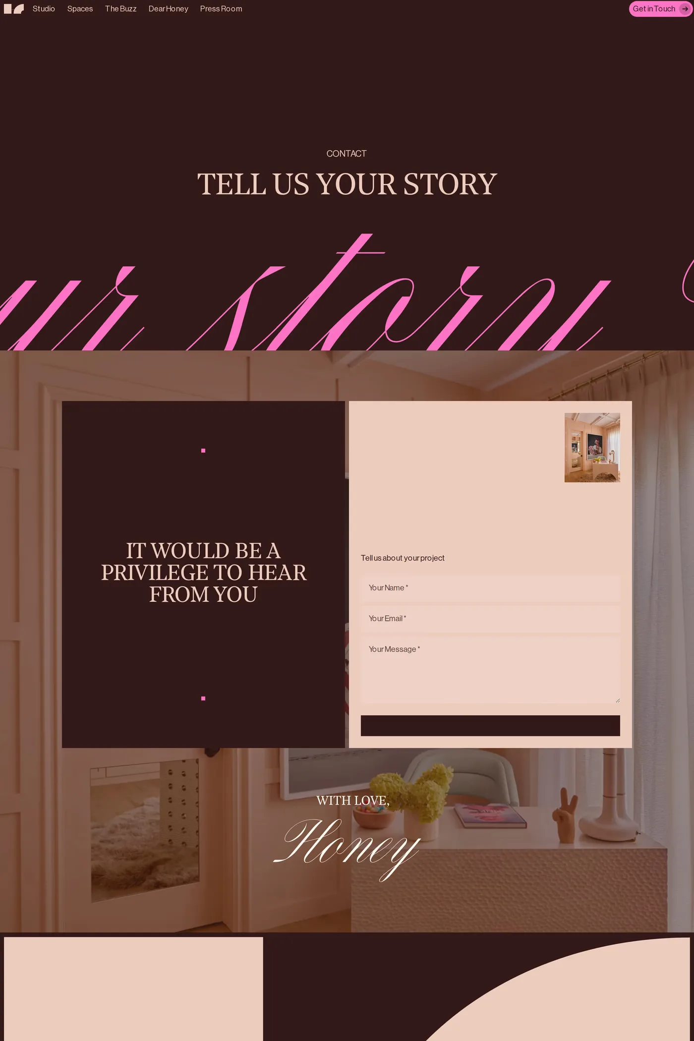 House of Honey — screenshot of the contact page