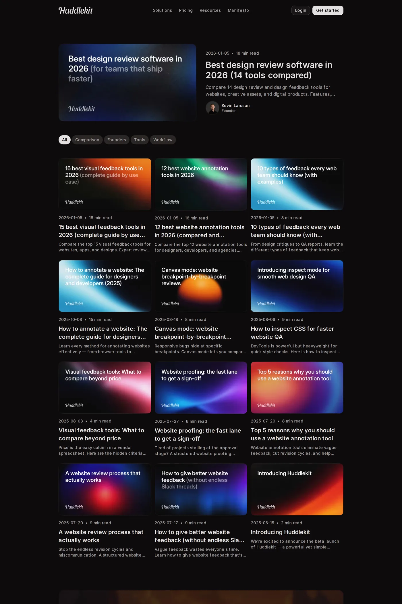 Huddlekit — screenshot of the blog page