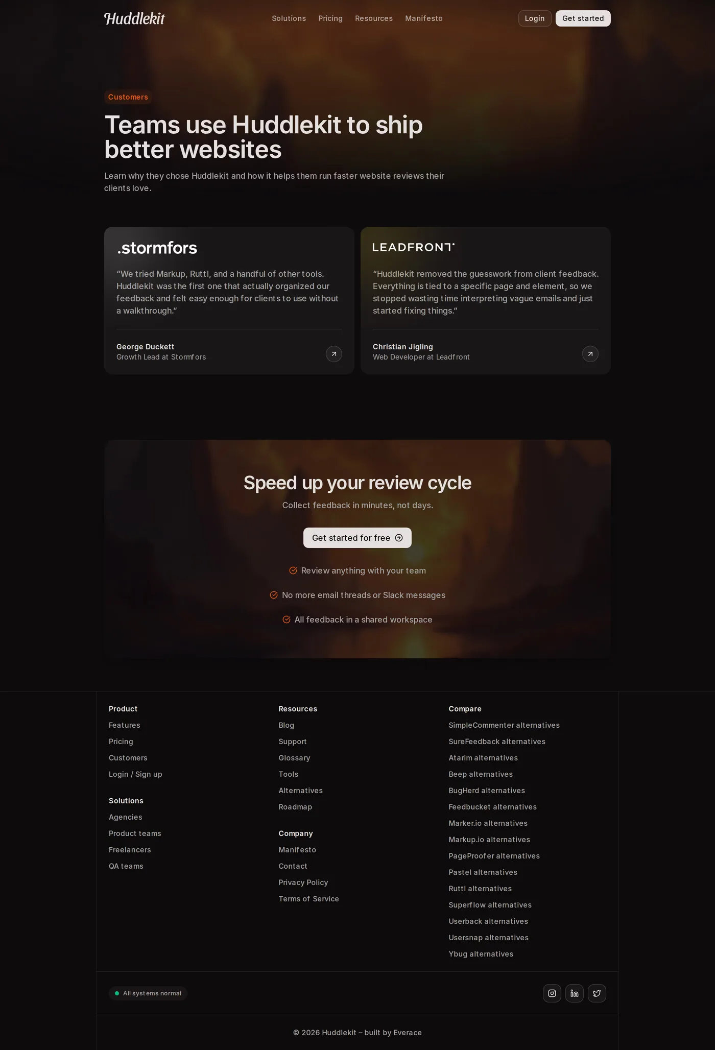 Huddlekit — screenshot of the case studies page