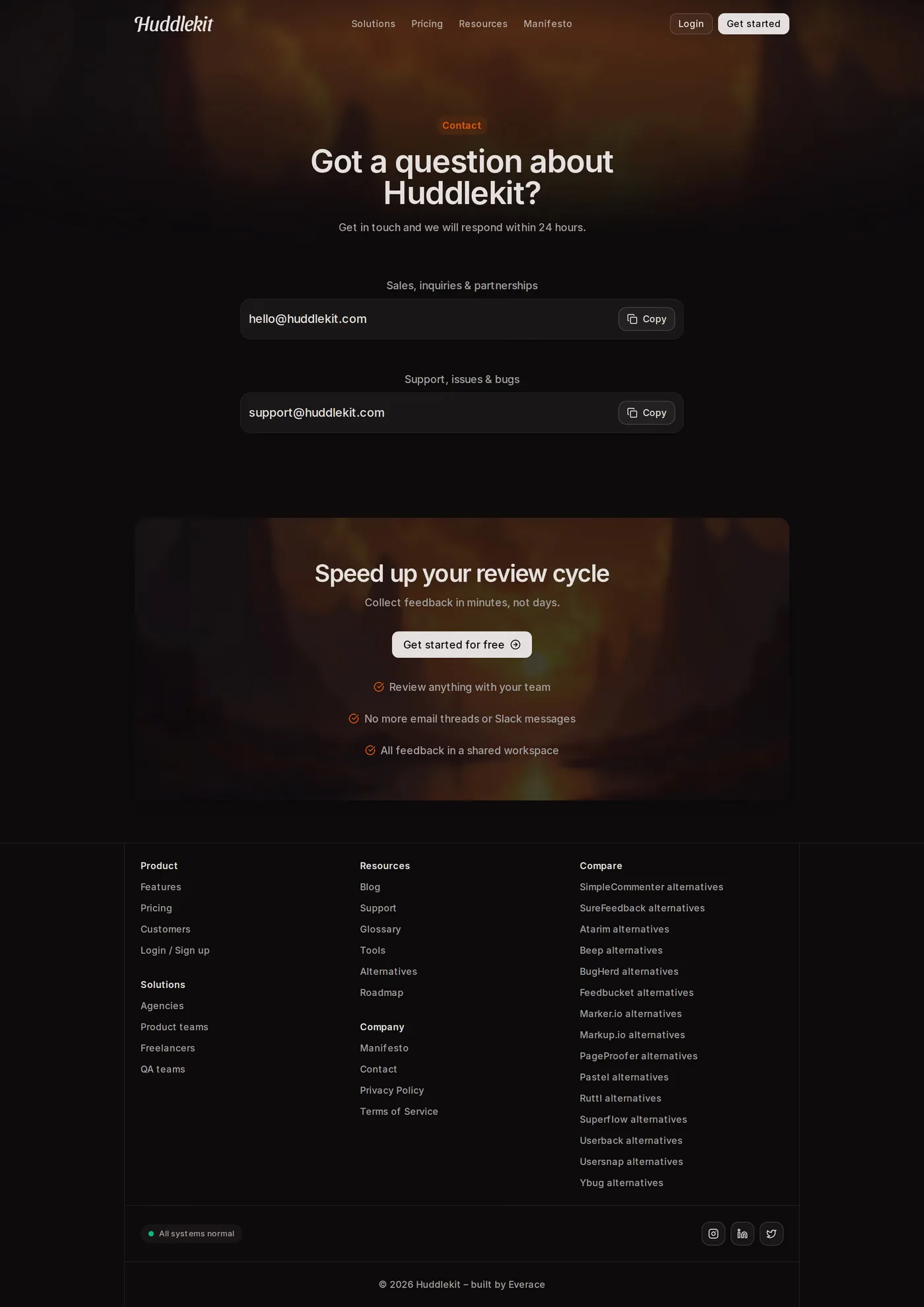 Huddlekit — screenshot of the contact page