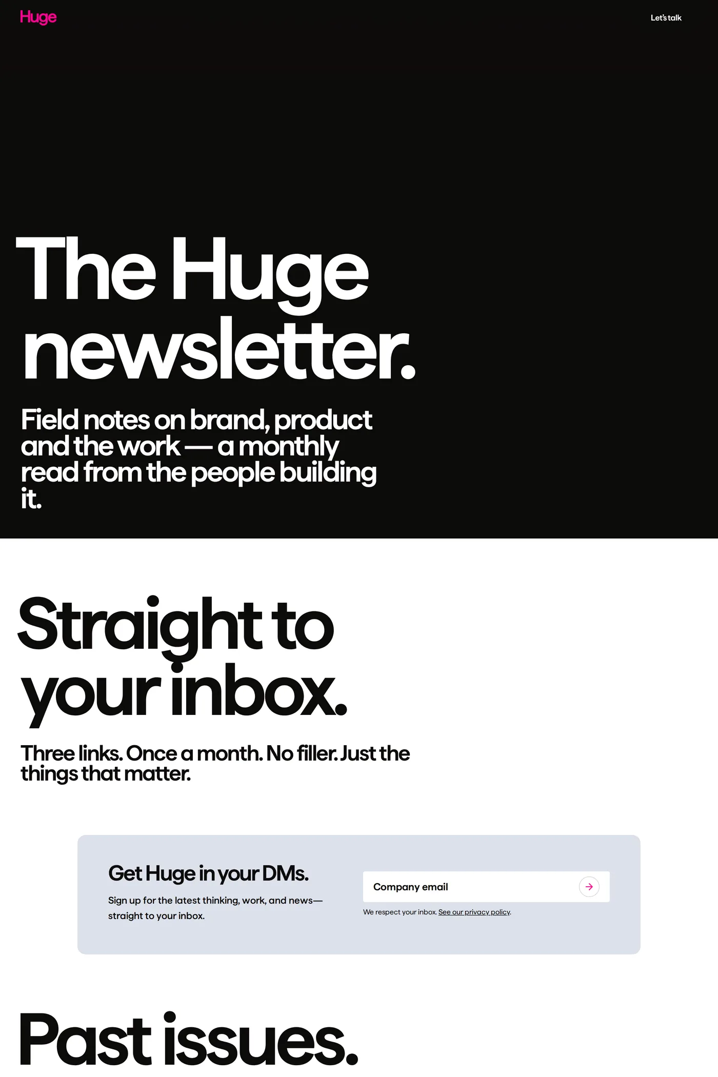 Huge — screenshot of the blog page