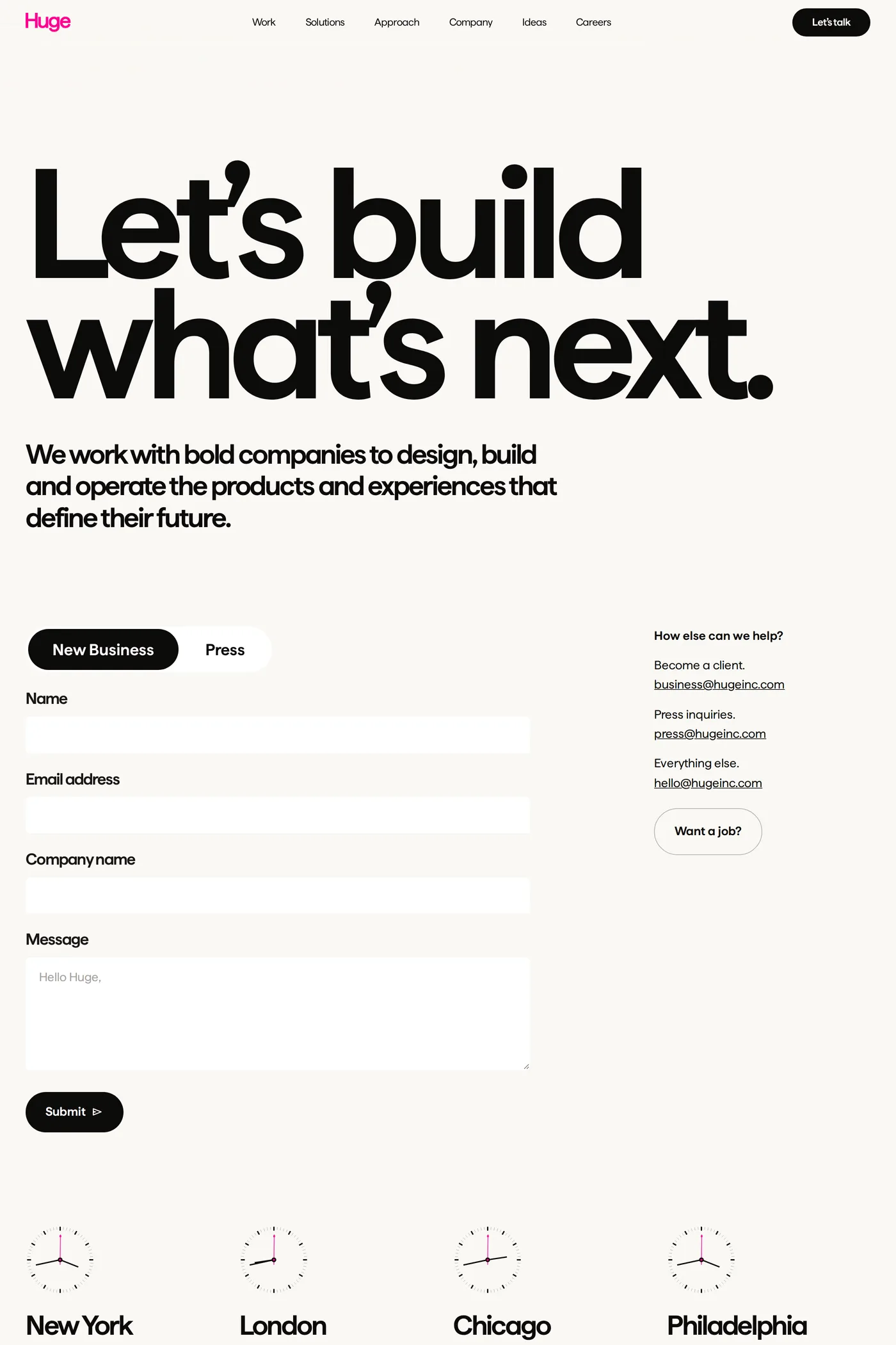 Huge — screenshot of the contact page