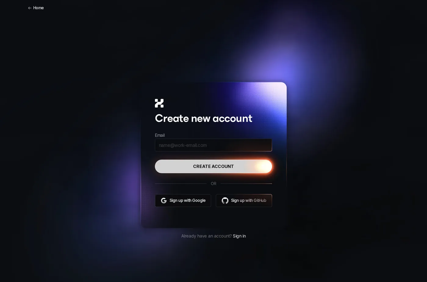 Huly — screenshot of the sign up page