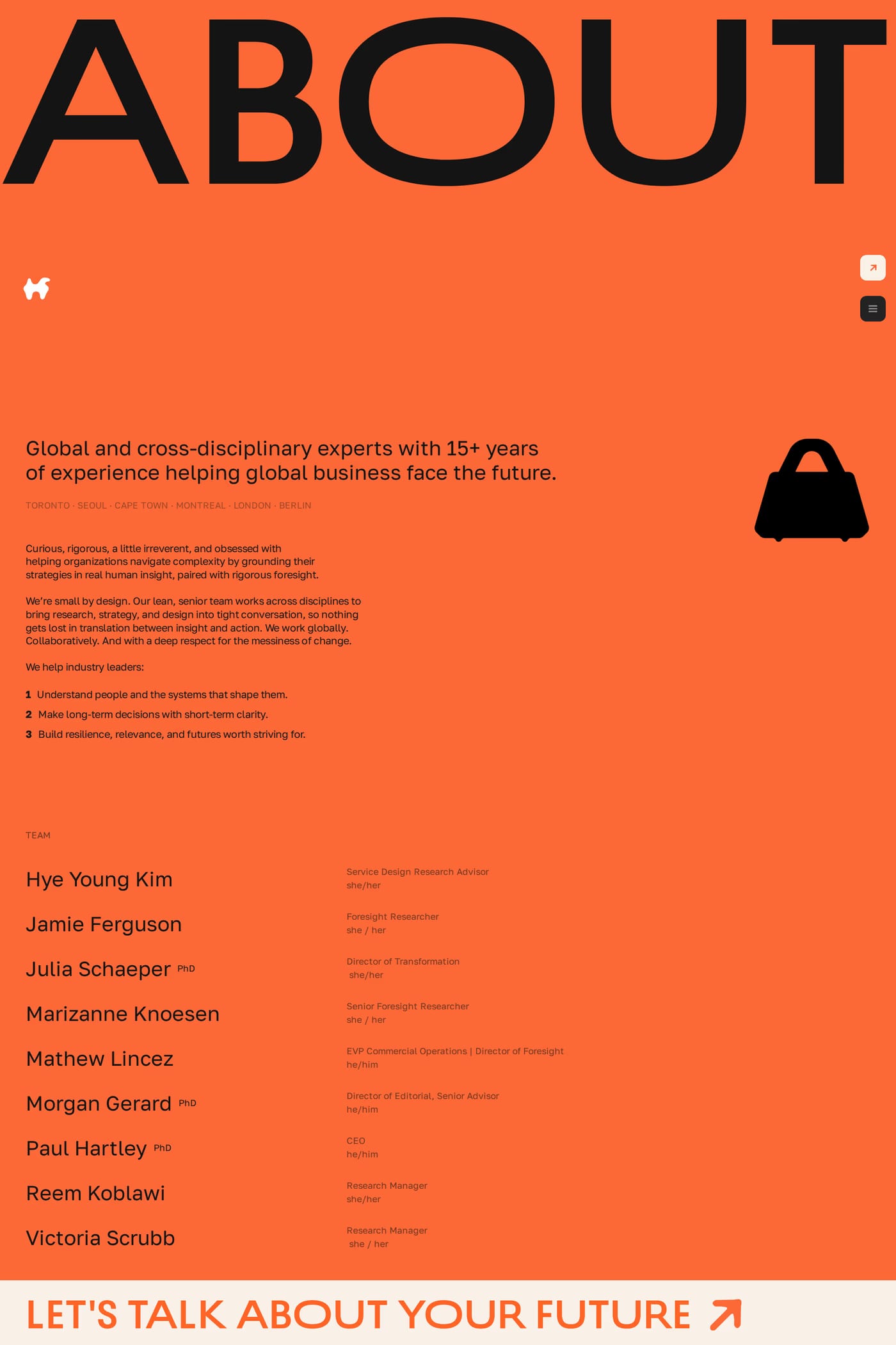 Human Futures — screenshot of the about page