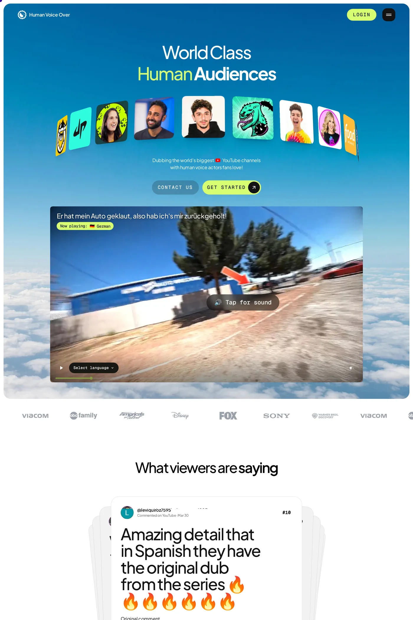 Human Voice Over — screenshot of the about page