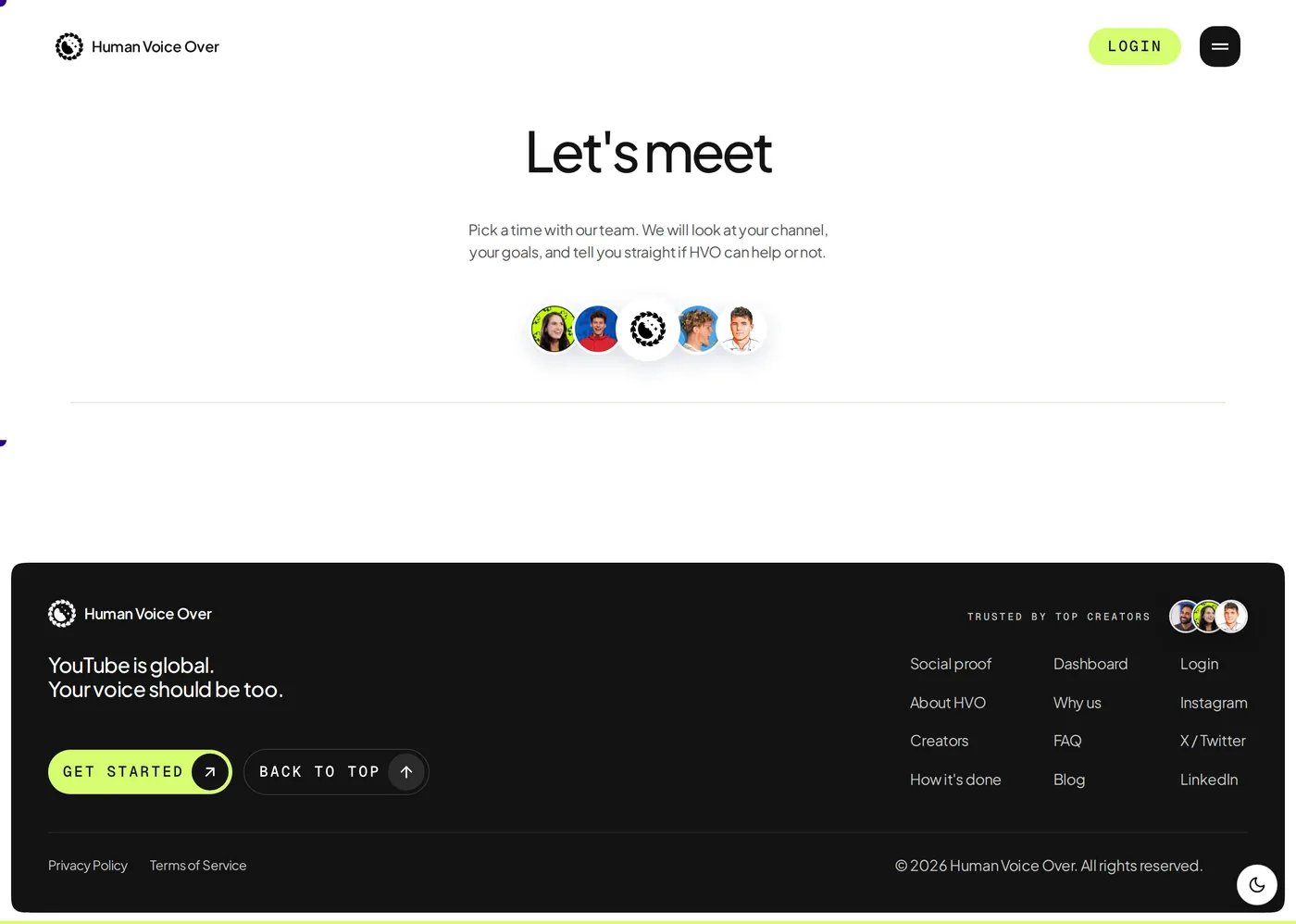 Human Voice Over — screenshot of the contact page