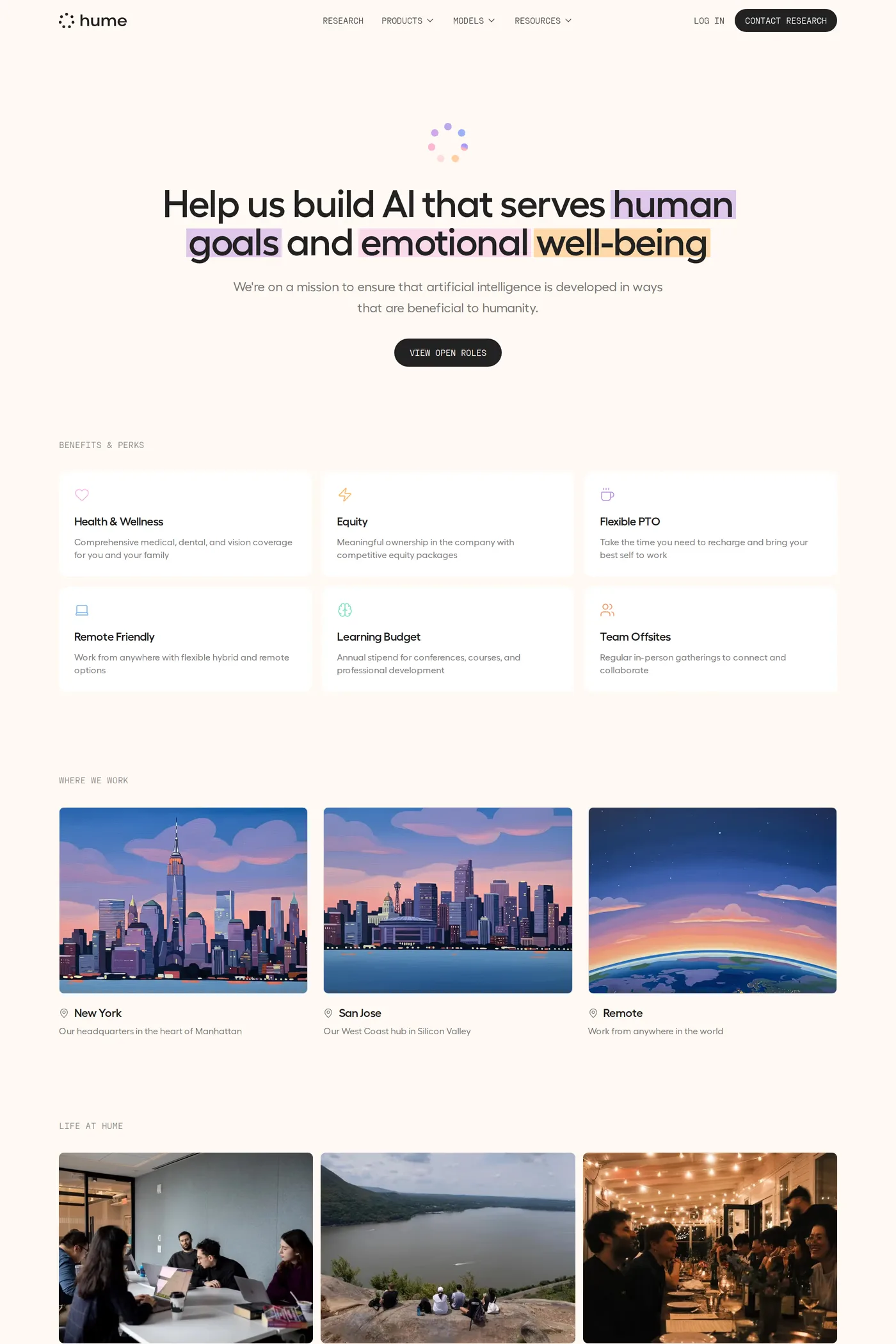 Hume AI — screenshot of the careers page