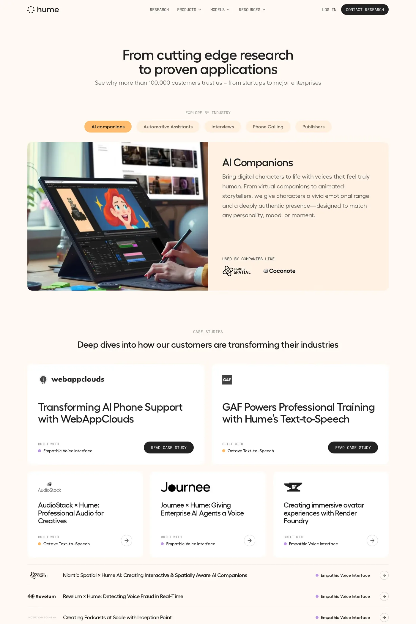 Hume AI — screenshot of the case studies page