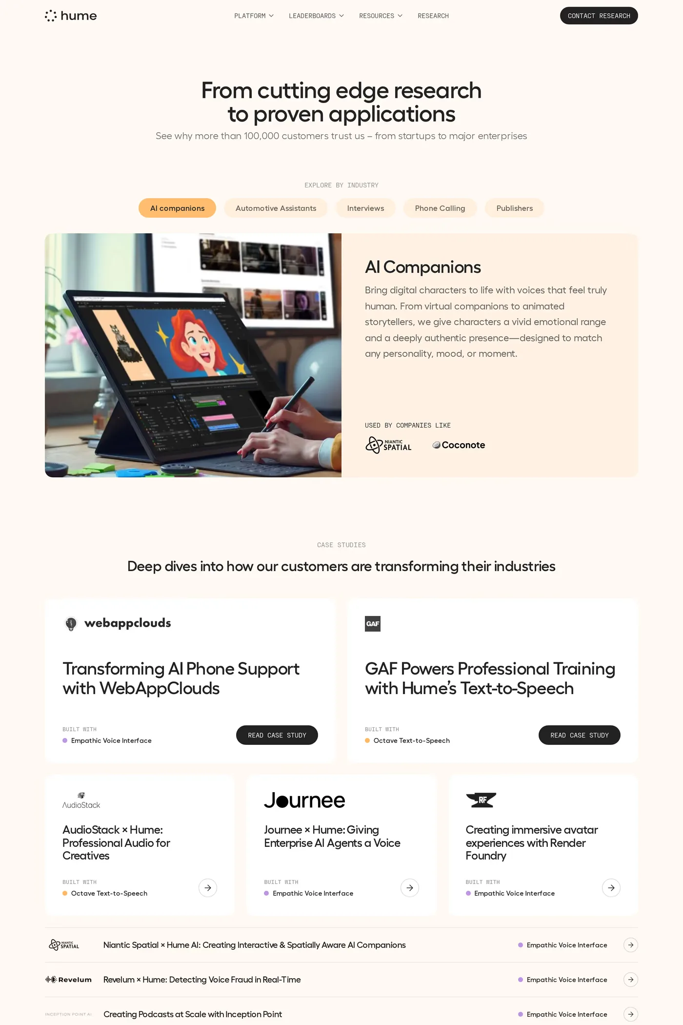 Hume AI — screenshot of the work page