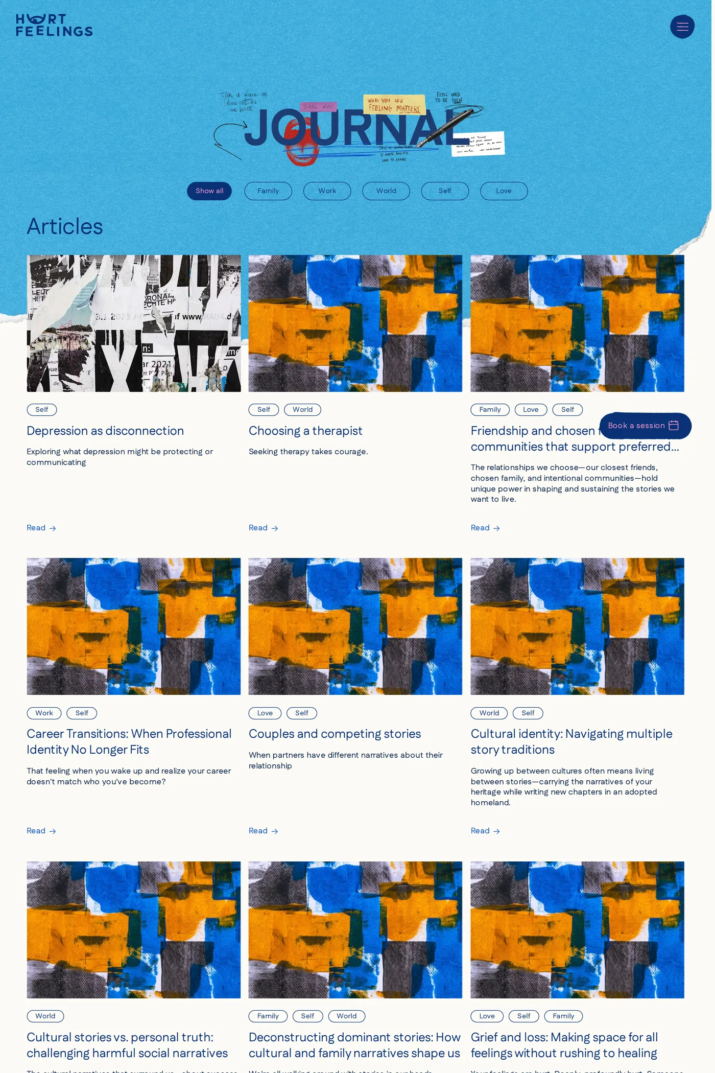 Hurt Feelings — screenshot of the blog page