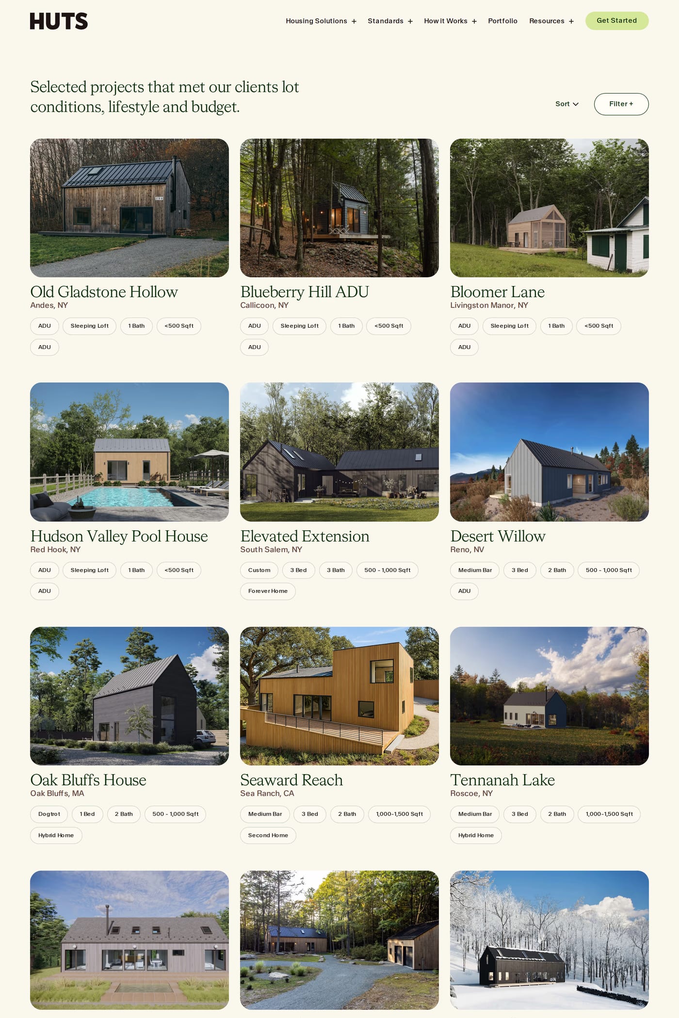 Huts — screenshot of the work page