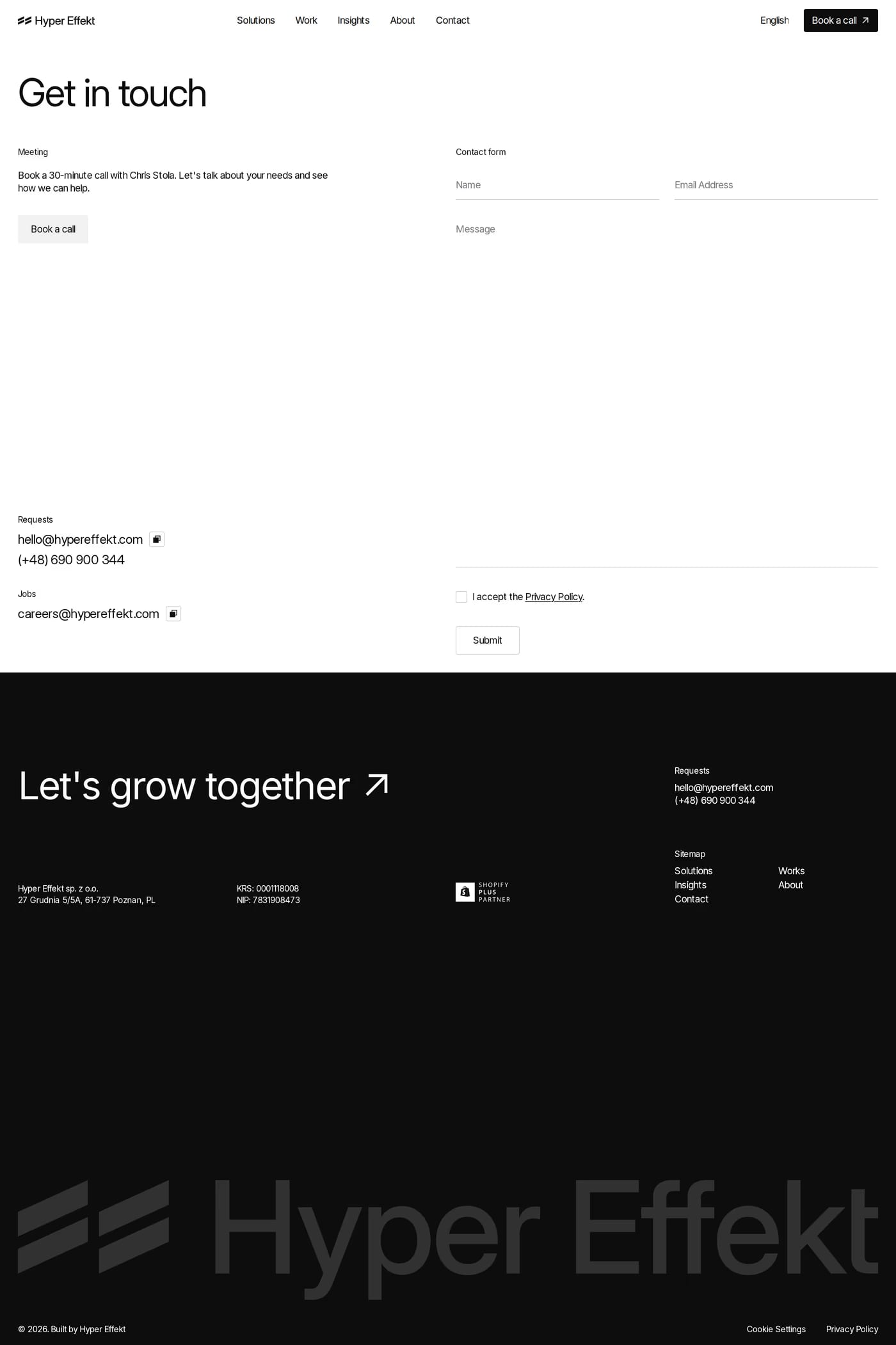 Hyper Effekt contact page