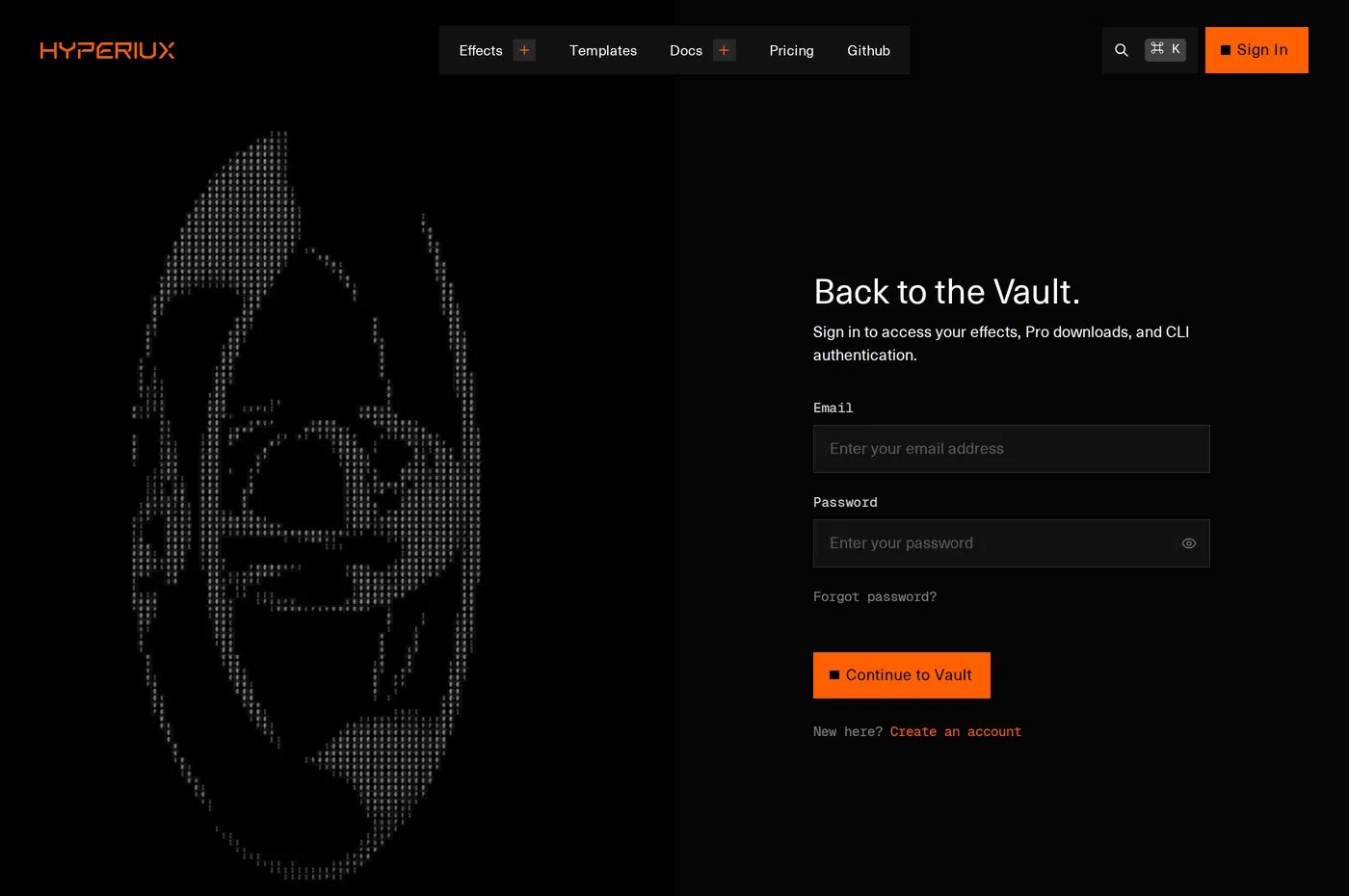 Hyperiux Vault — screenshot of the login page