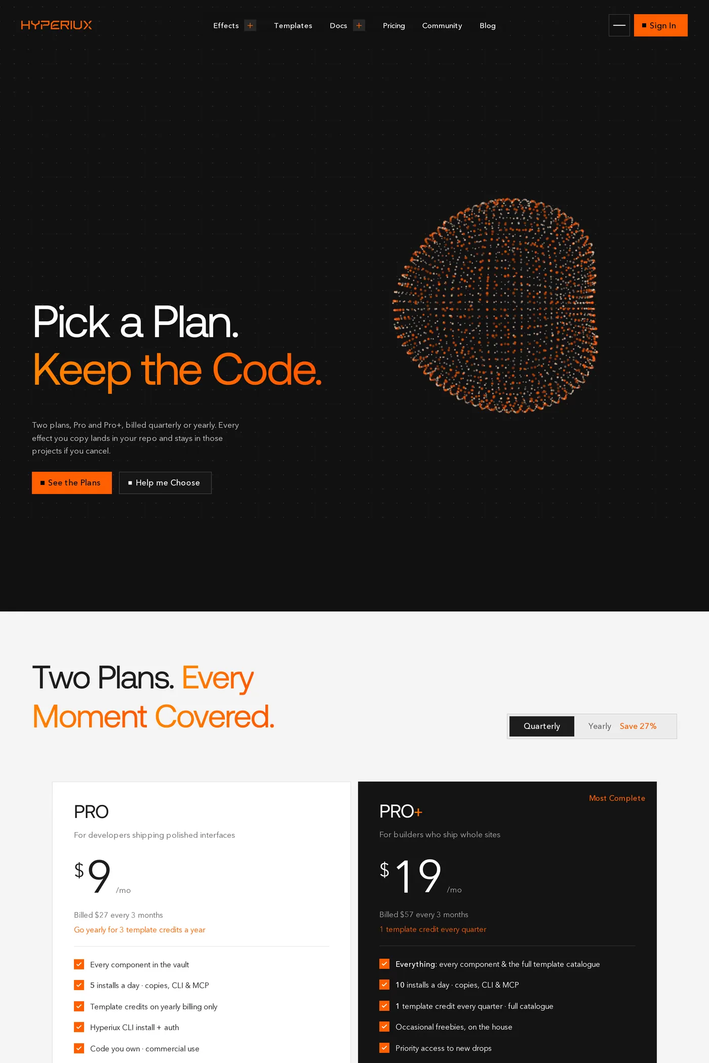 Hyperiux Vault — screenshot of the pricing page