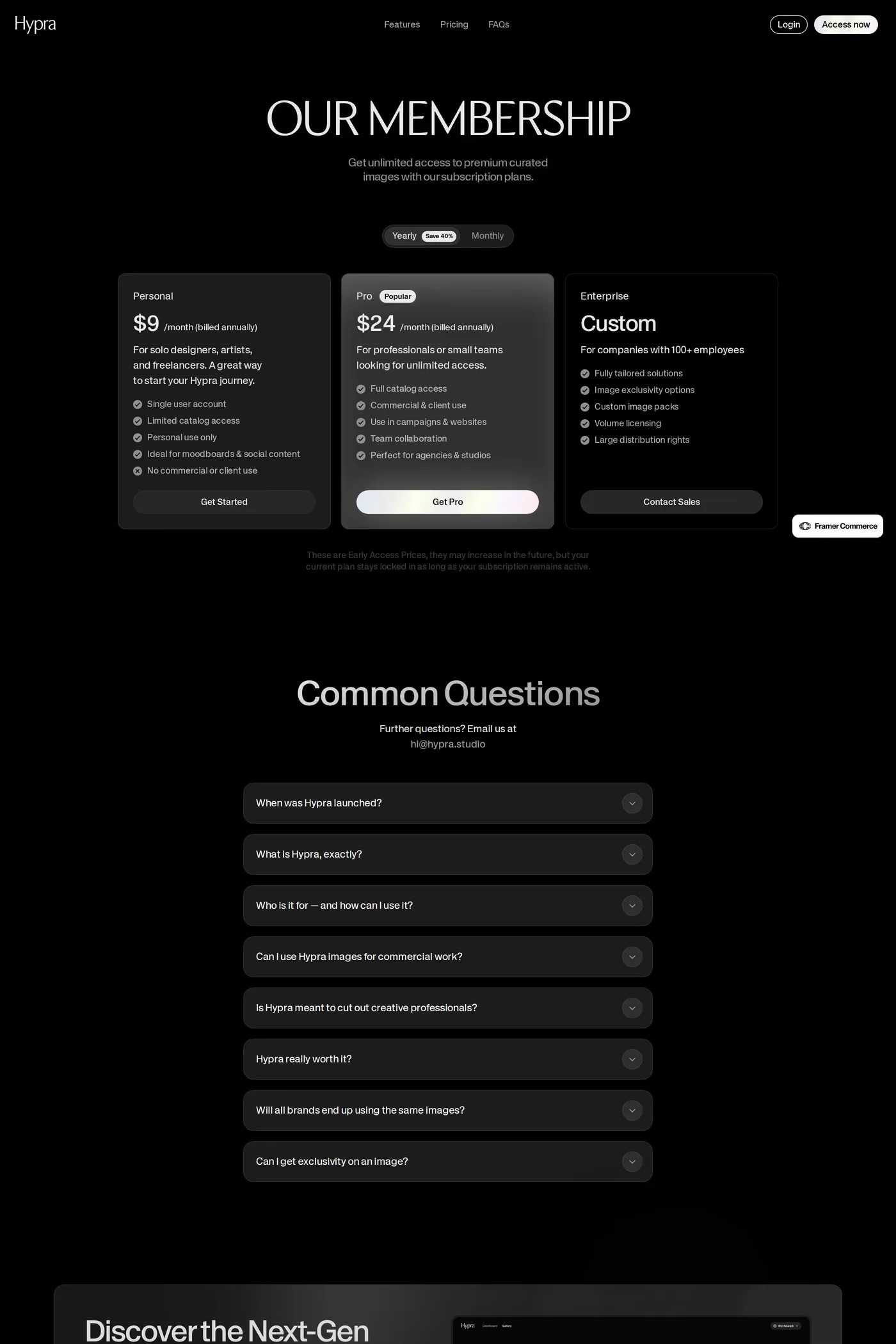 Hypra — screenshot of the pricing page