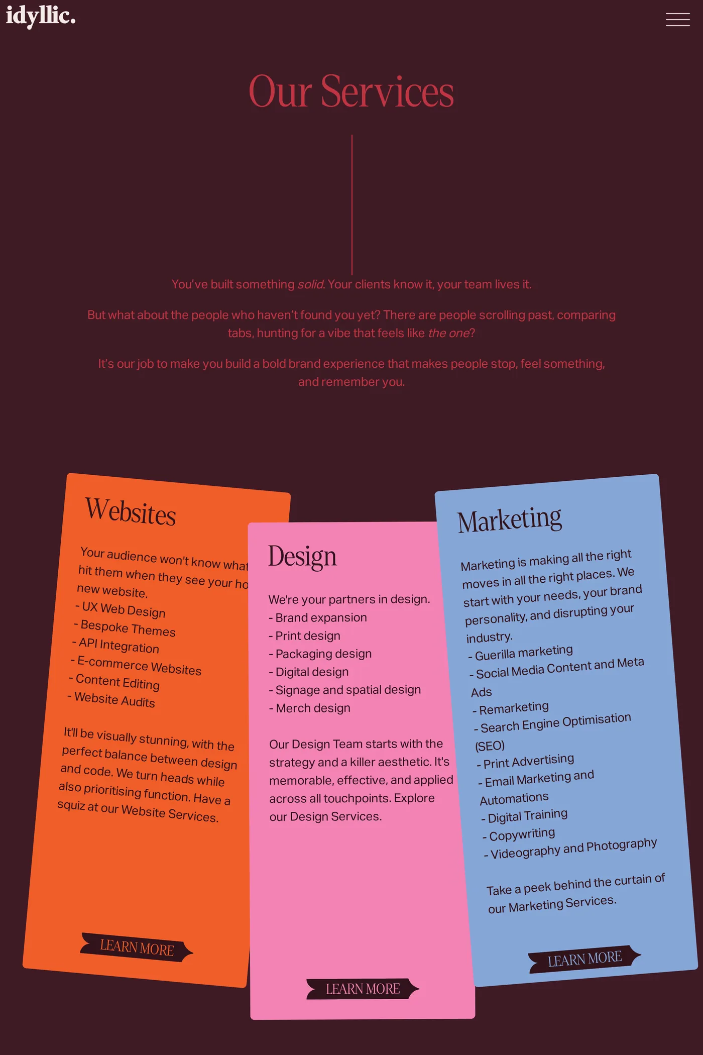 Idyllic — screenshot of the pricing page