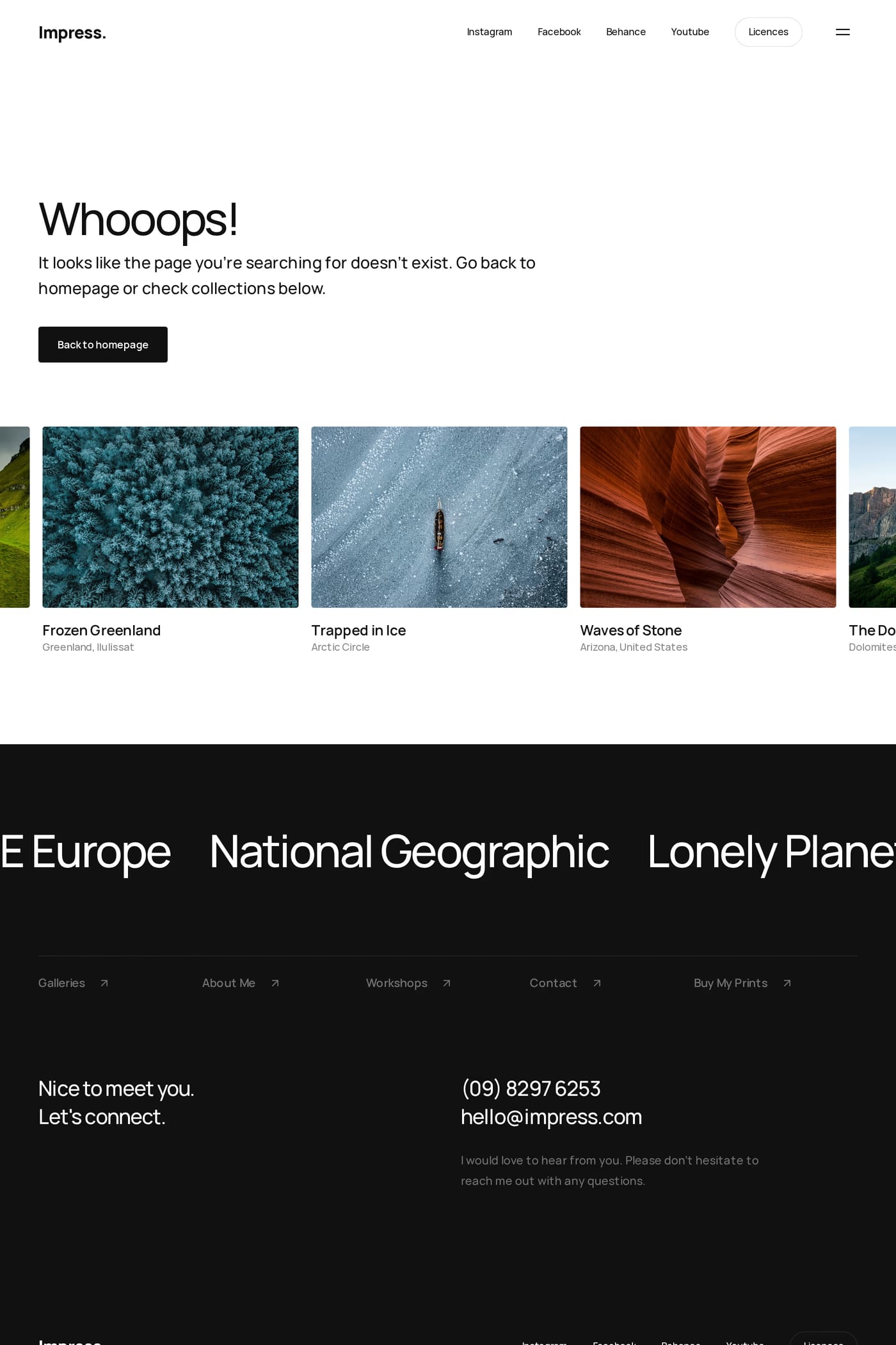 Impress — screenshot of the 404 page