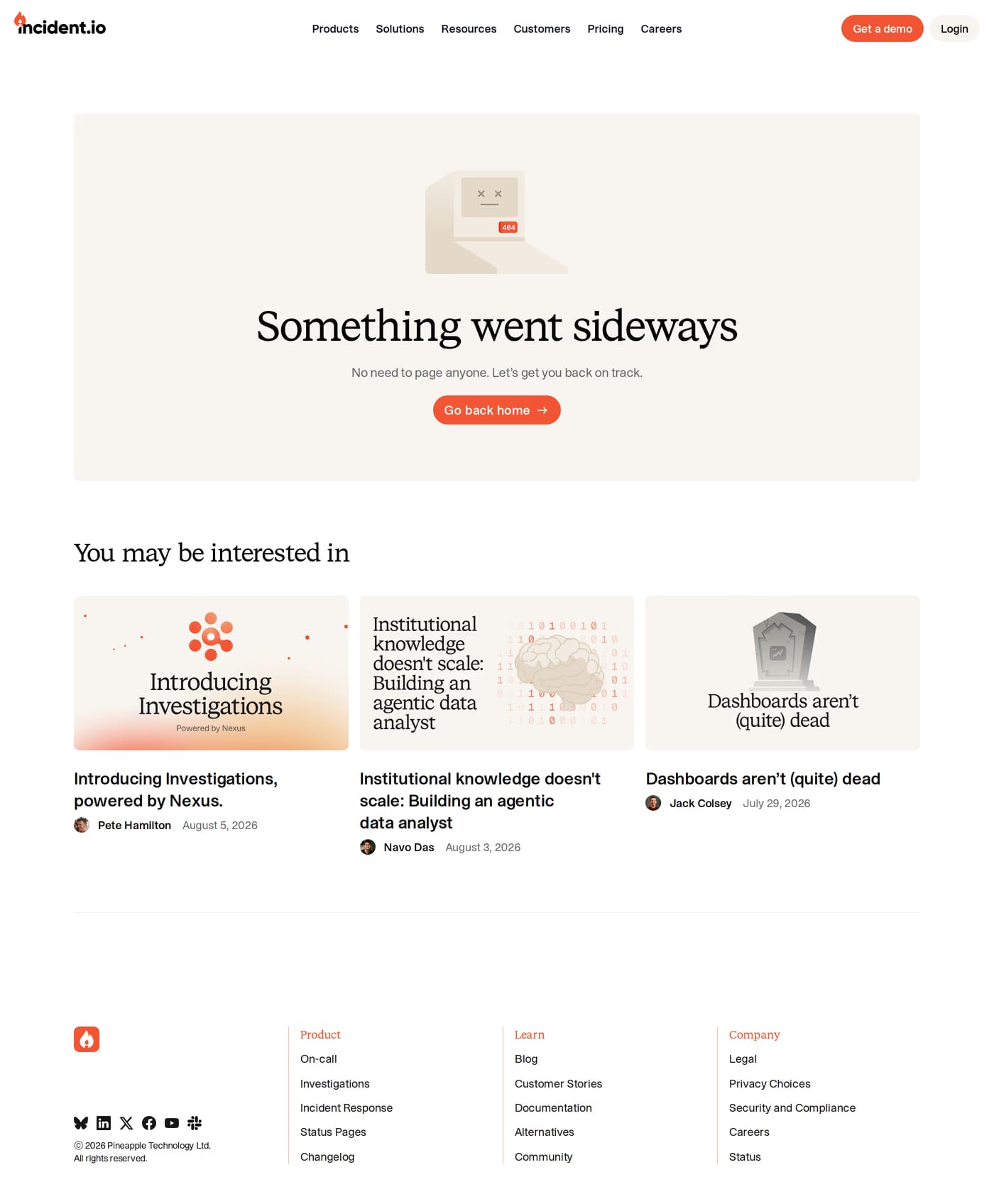 incident.io — screenshot of the 404 page