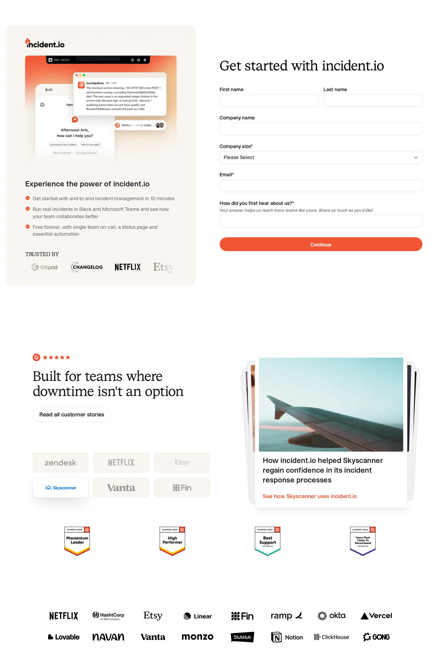 incident.io — screenshot of the login page