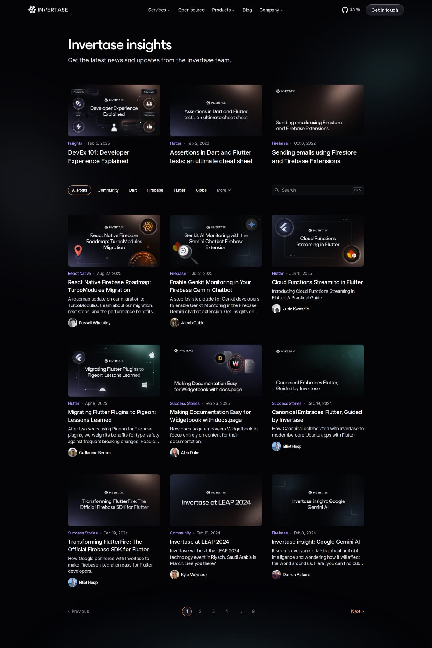 Invertase — screenshot of the blog page