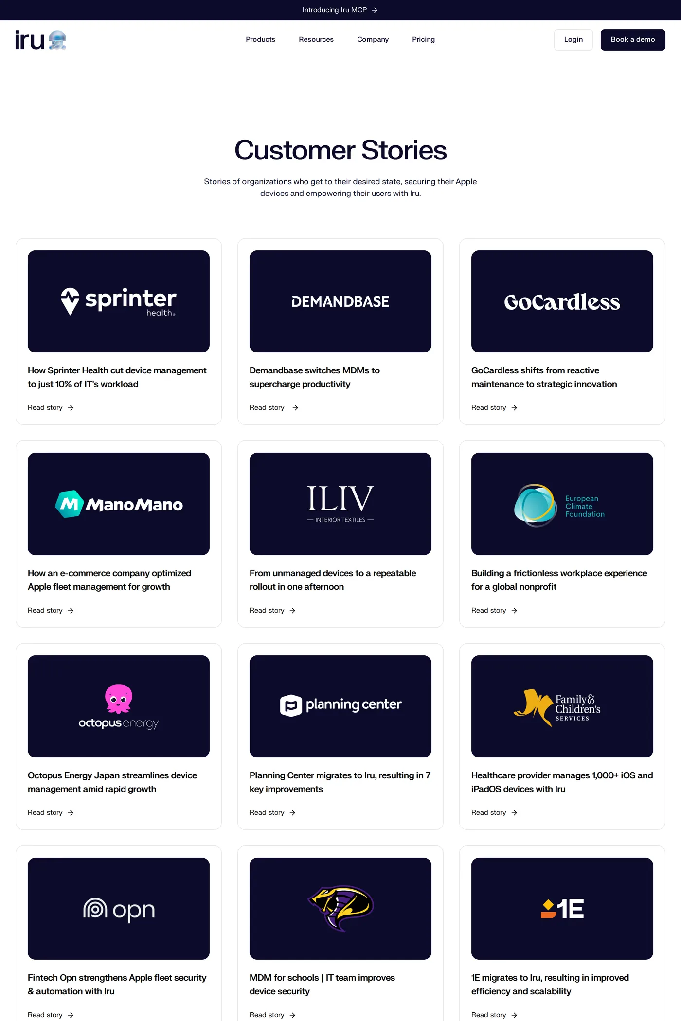 Iru — screenshot of the case studies page