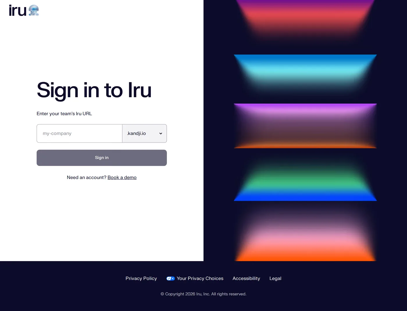 Iru — screenshot of the login page