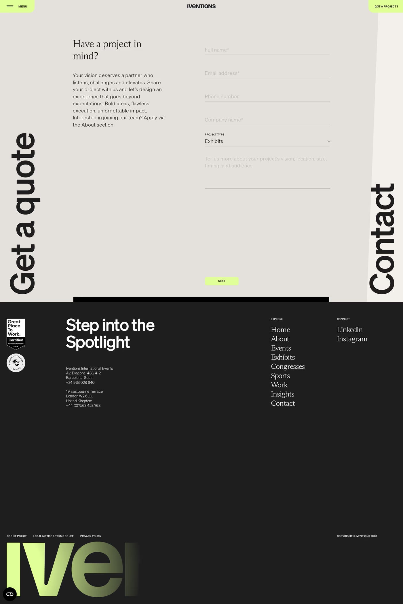 Iventions contact page