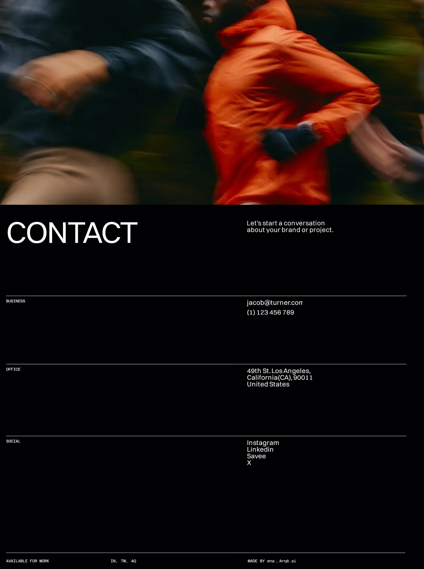 Jacob Turner — screenshot of the contact page