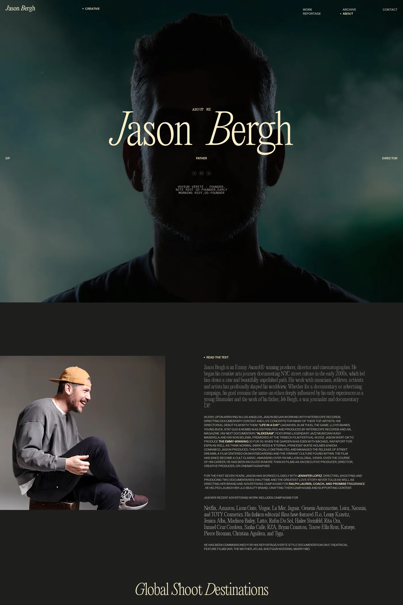 Jason Bergh — screenshot of the about page