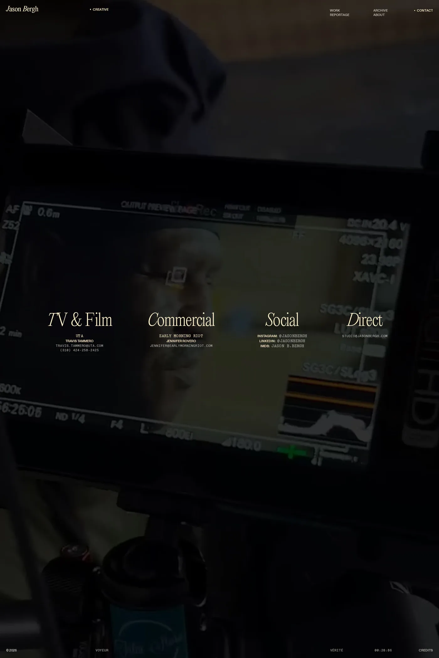 Jason Bergh — screenshot of the contact page