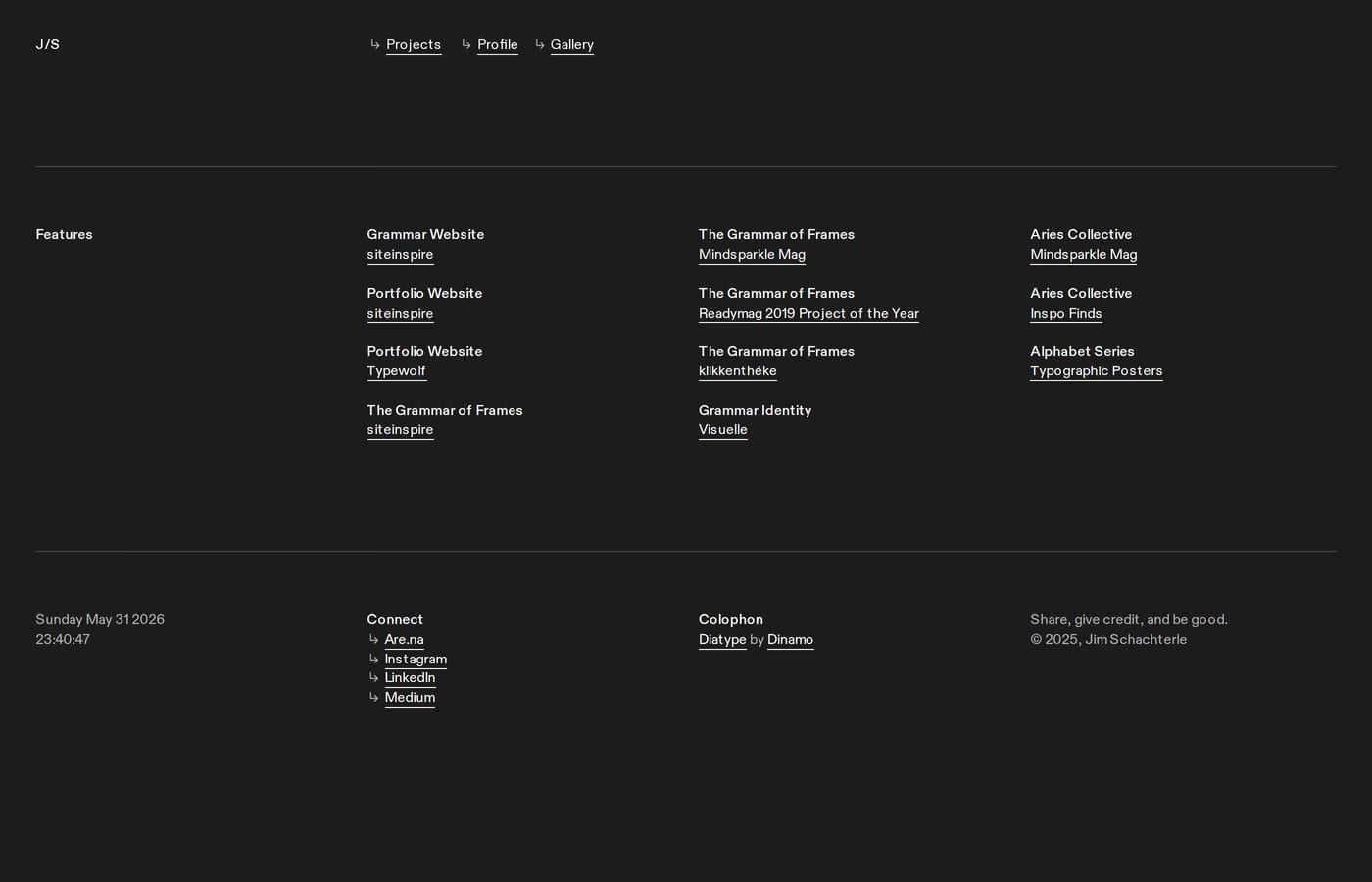 Jim Schachterle — screenshot of the features page