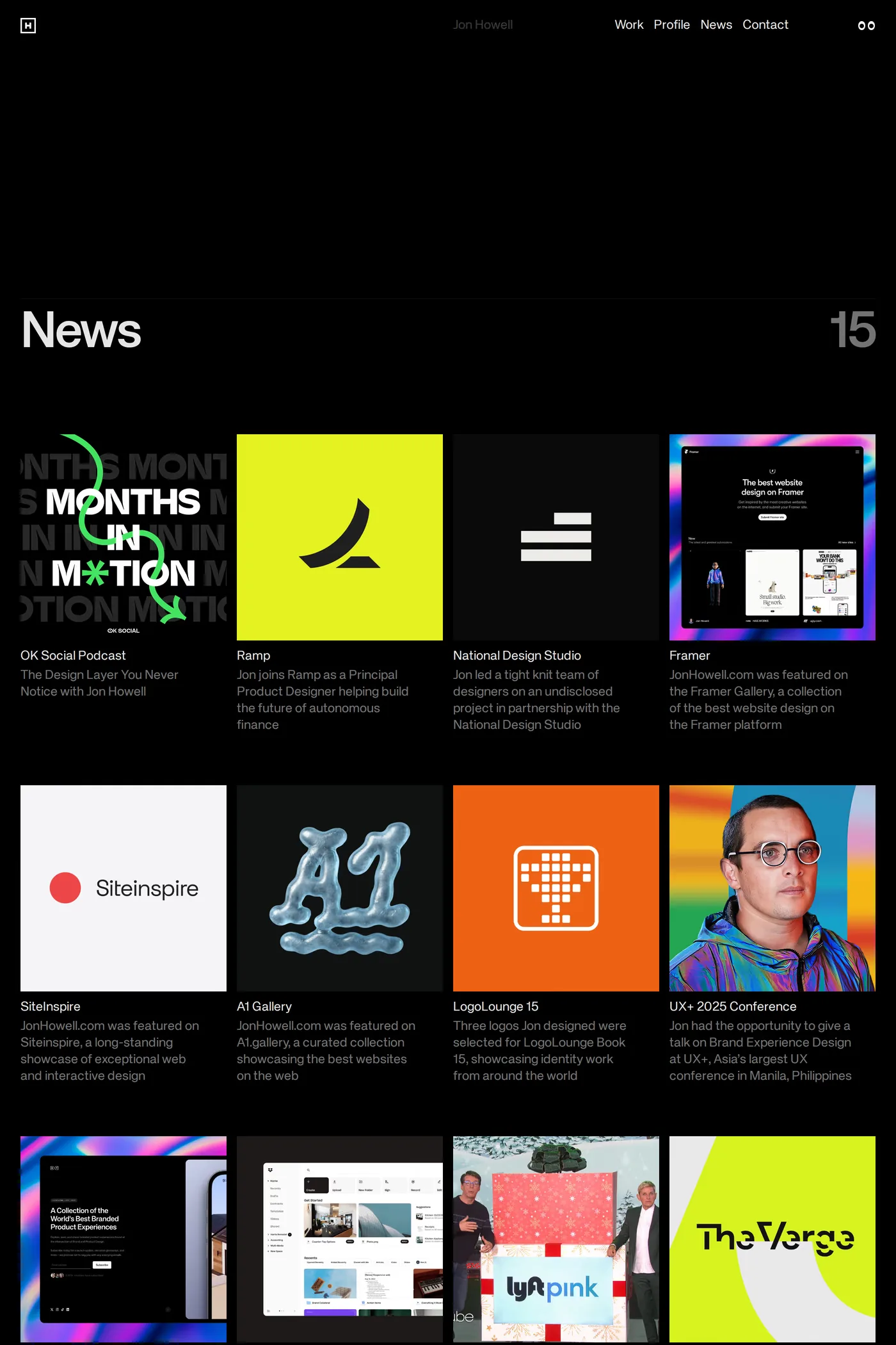 Jon Howell — screenshot of the blog page