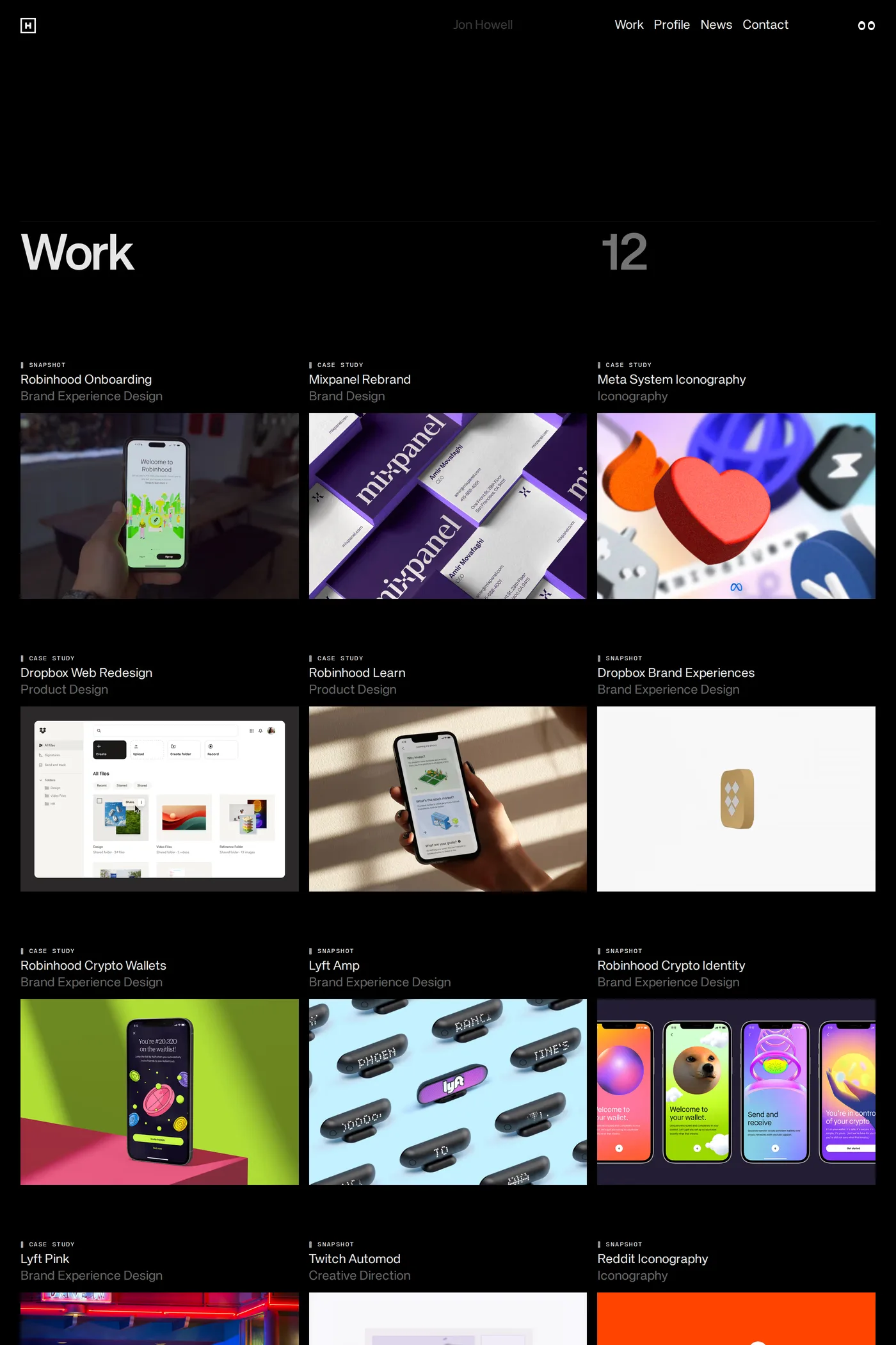 Jon Howell — screenshot of the work page