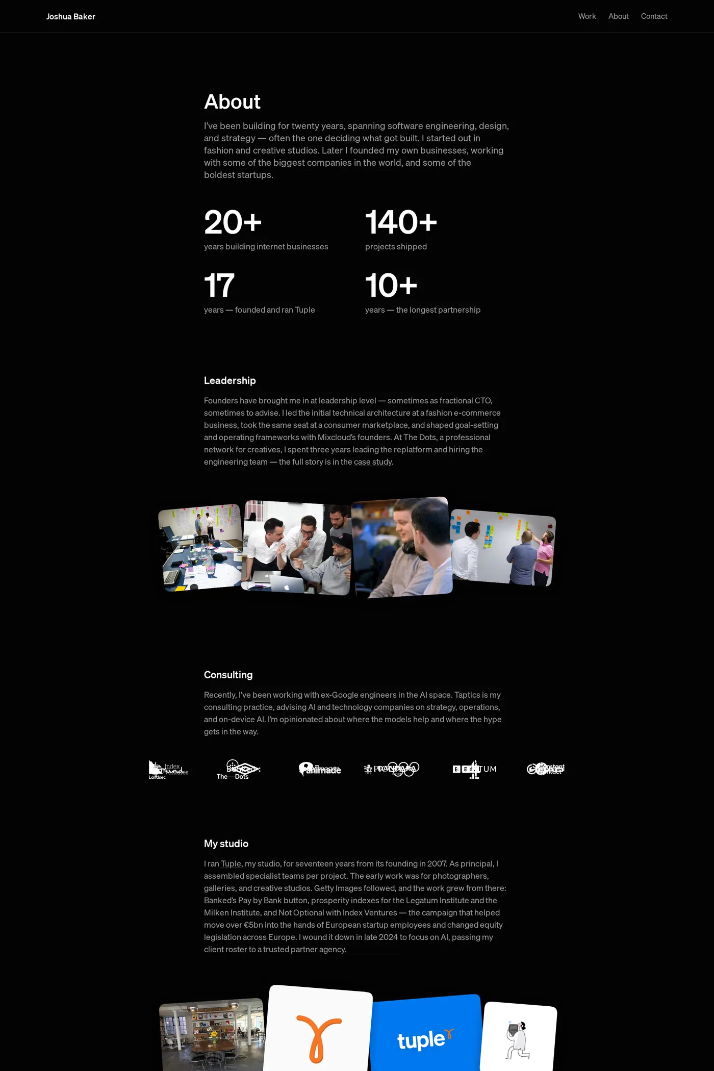 Joshua Baker — screenshot of the about page