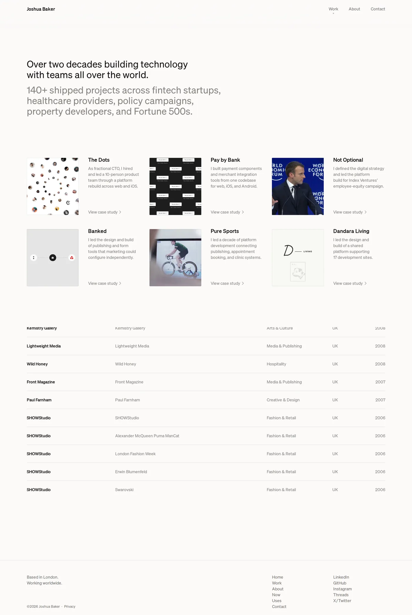 Joshua Baker — screenshot of the work page