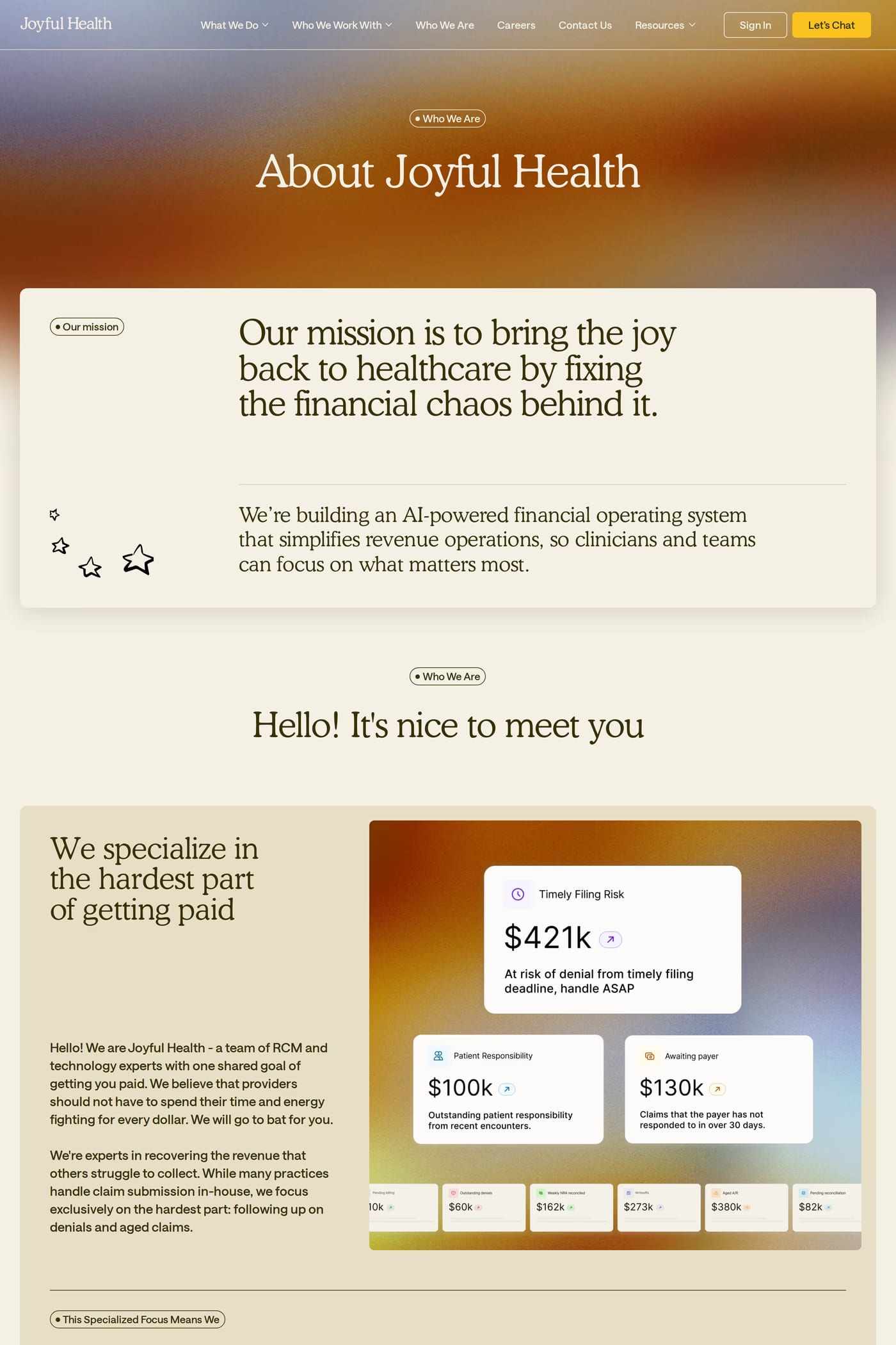 Joyful Health — screenshot of the about page